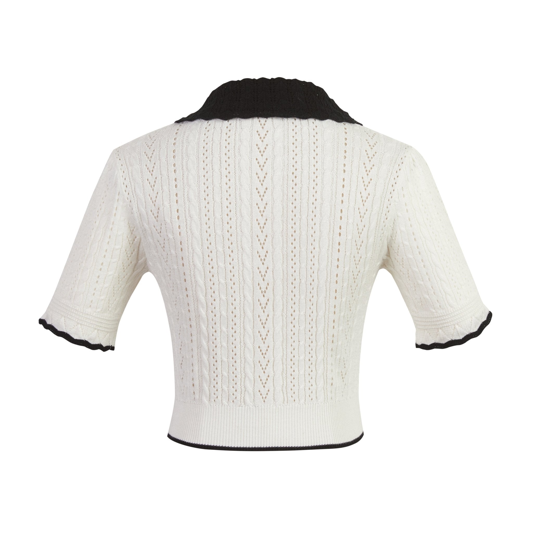 THREE QUARTERS White Black Collar Top | MADA IN CHINA