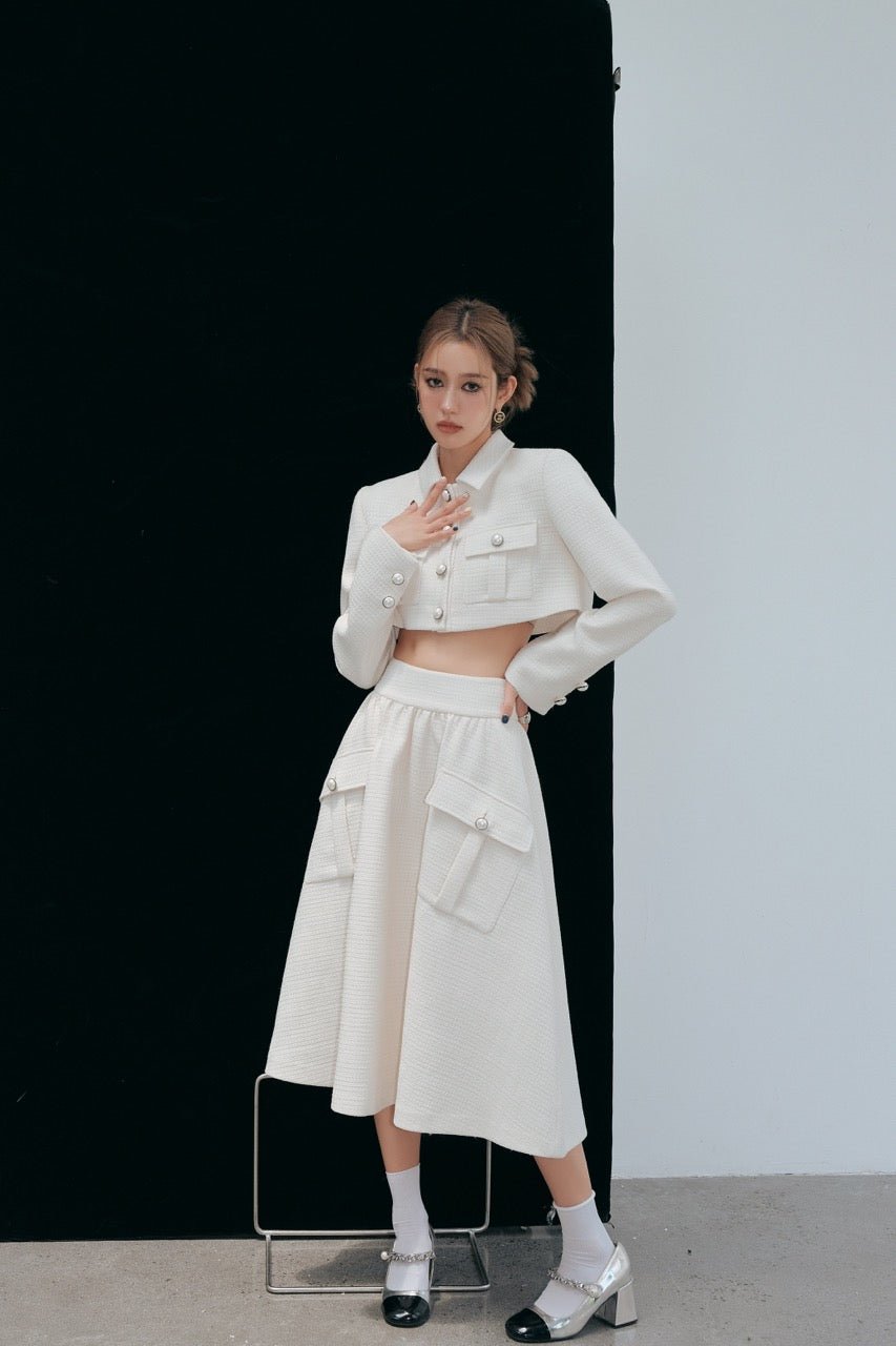 DIANA VEVINA White Check Pearl Button Skirt | MADA IN CHINA