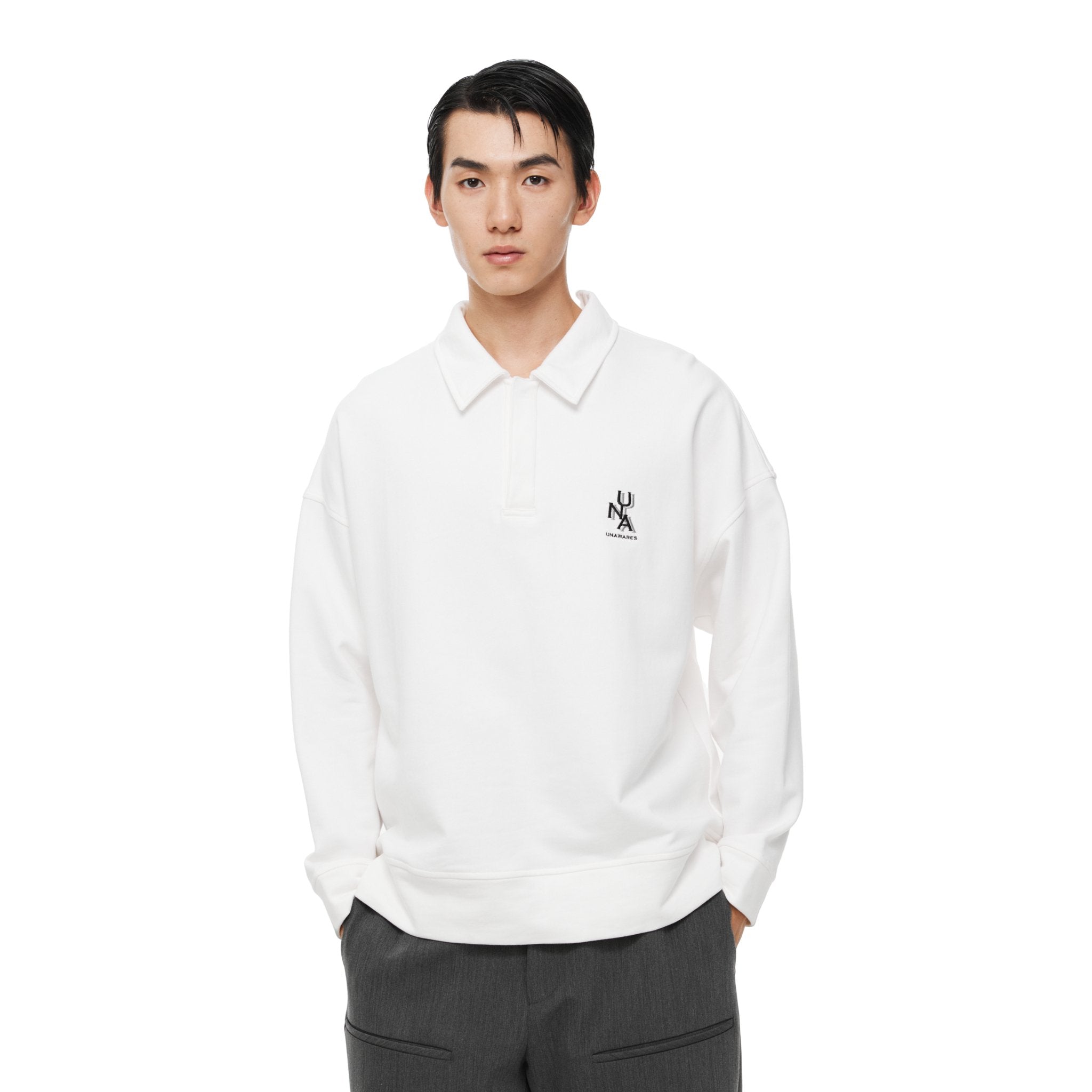 UNAWARES White Collar Embroidered Polo | MADA IN CHINA