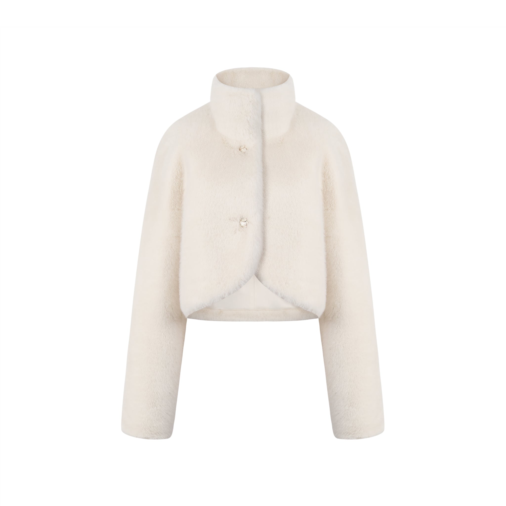 THREE QUARTERS White Collar Faux Mink Short Jacket | MADA IN CHINA