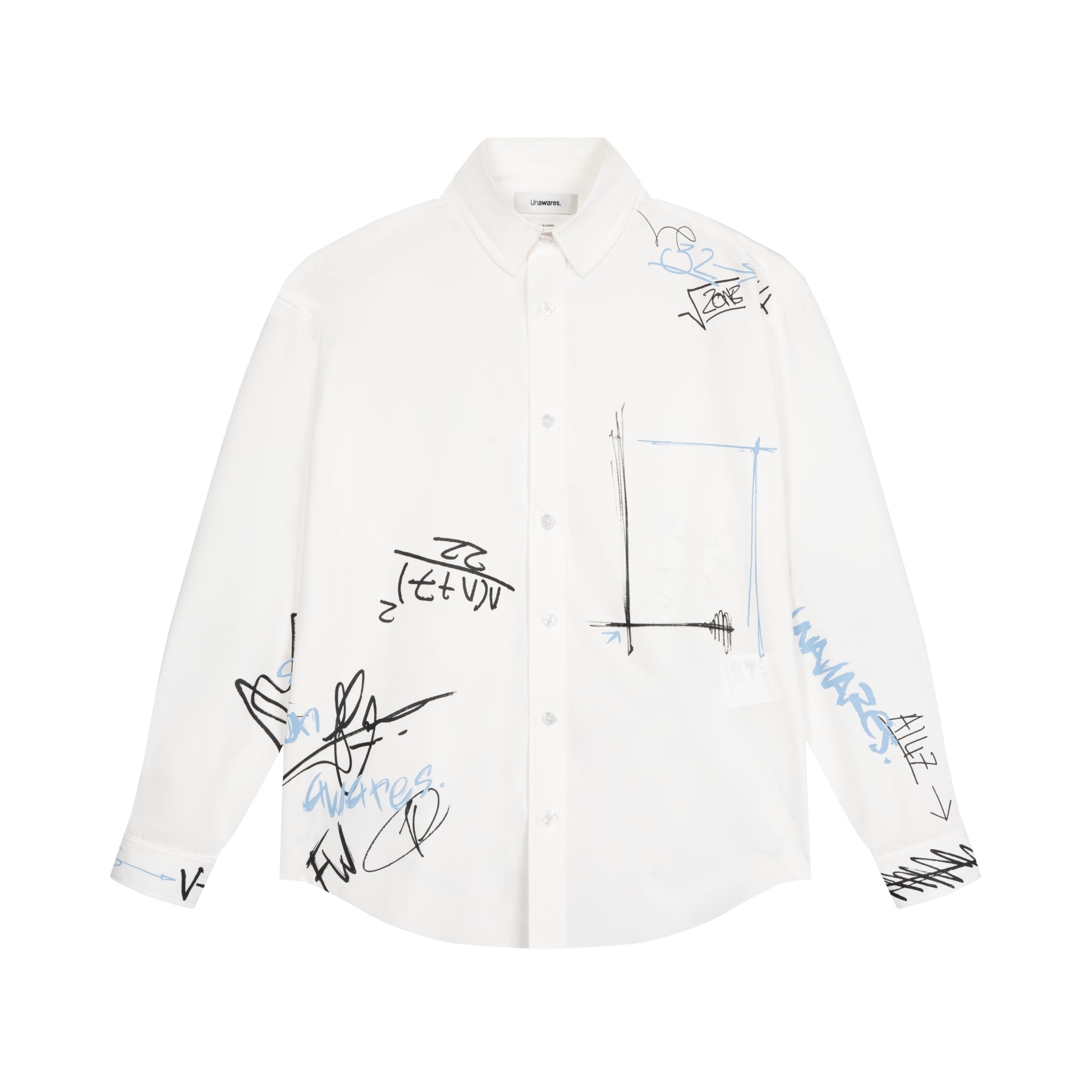 UNAWARES White Customized Graffiti Printed Shirt | MADA IN CHINA