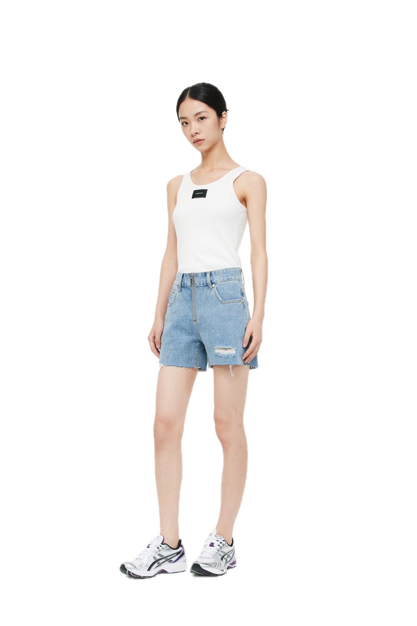 UNAWARES White Customized Inverted Triangle Buckle Rib Tank Top | MADA IN CHINA