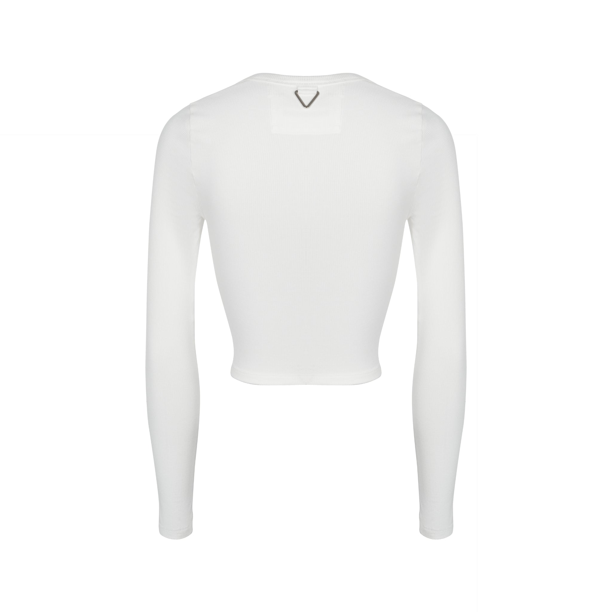 UNAWARES White Customized Inverted Triangle Buckle Square Collar Ribbed Long Sleeve T-Shirt | MADA IN CHINA