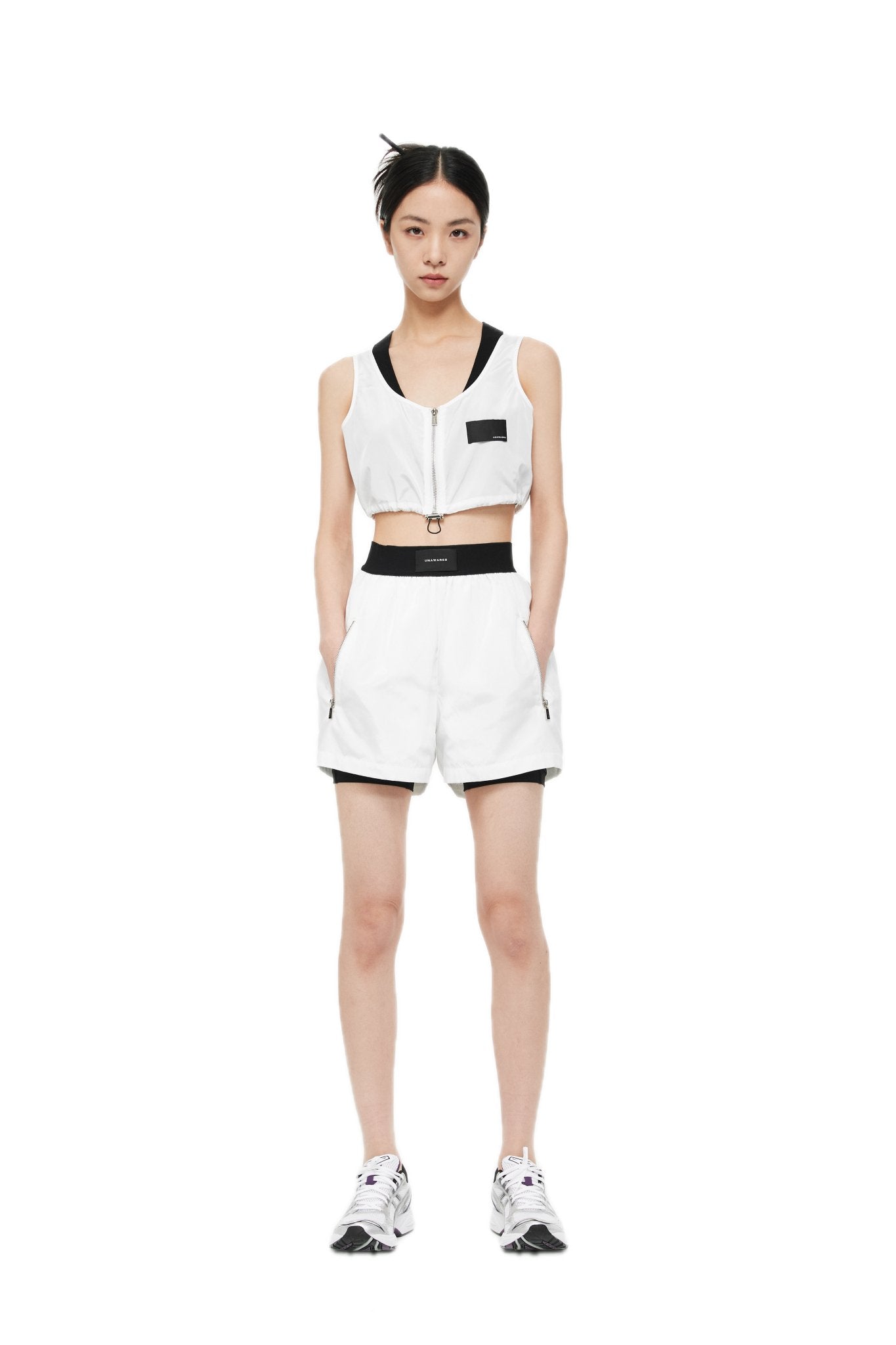 UNAWARES White Customized Laser Logo Zip Pocket Shorts | MADA IN CHINA