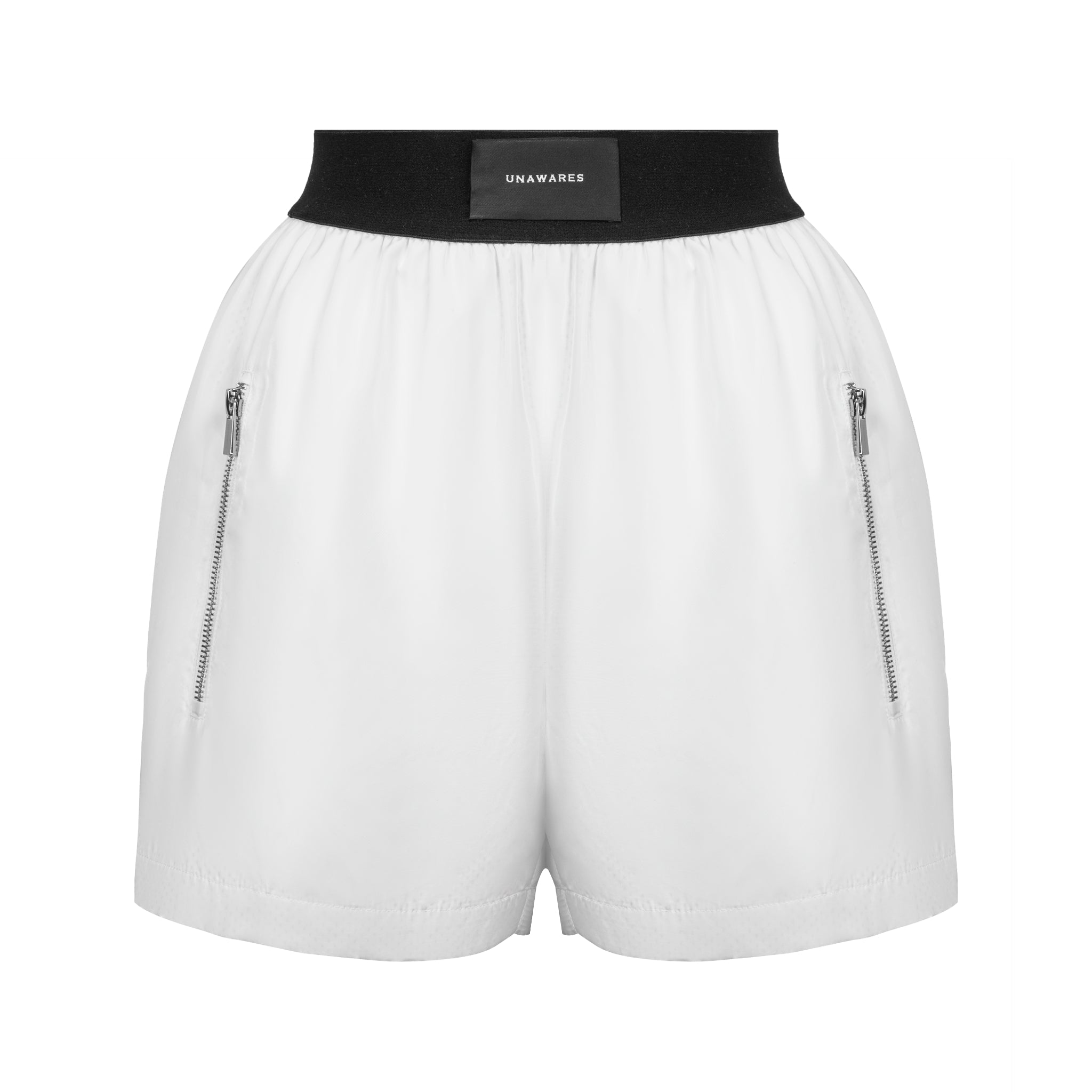 UNAWARES White Customized Laser Logo Zip Pocket Shorts | MADA IN CHINA