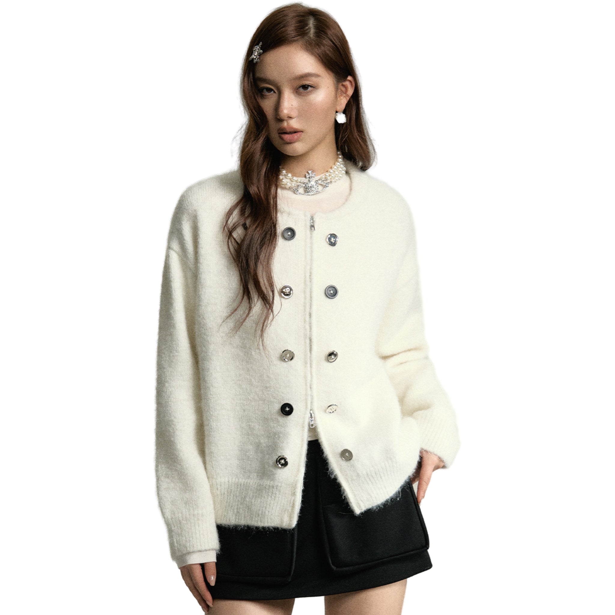 SOMESOWE White Double Breasted Cardigan | MADA IN CHINA