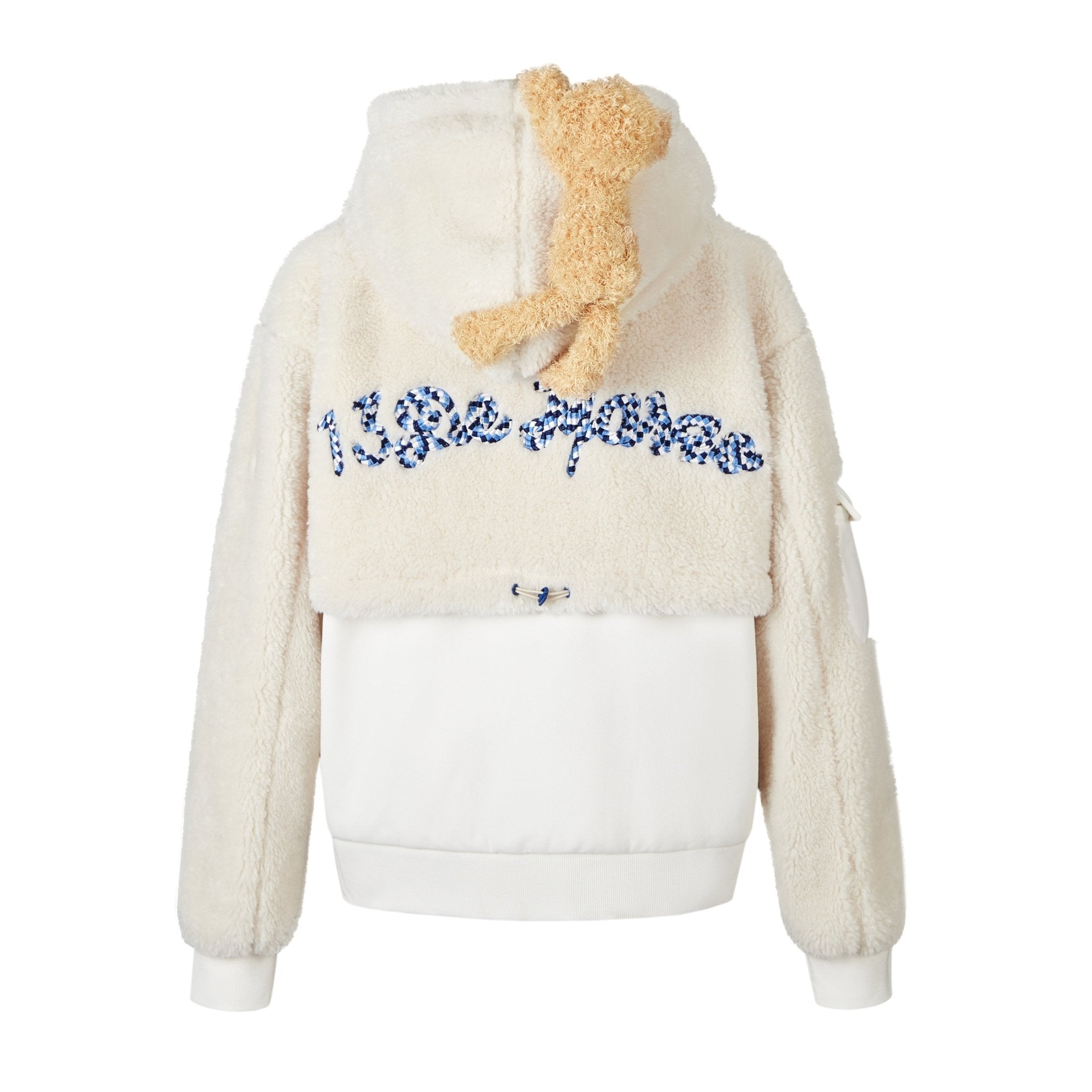 13DE MARZO White Fake Lamb Fur Patchwork Hoodie | MADA IN CHINA