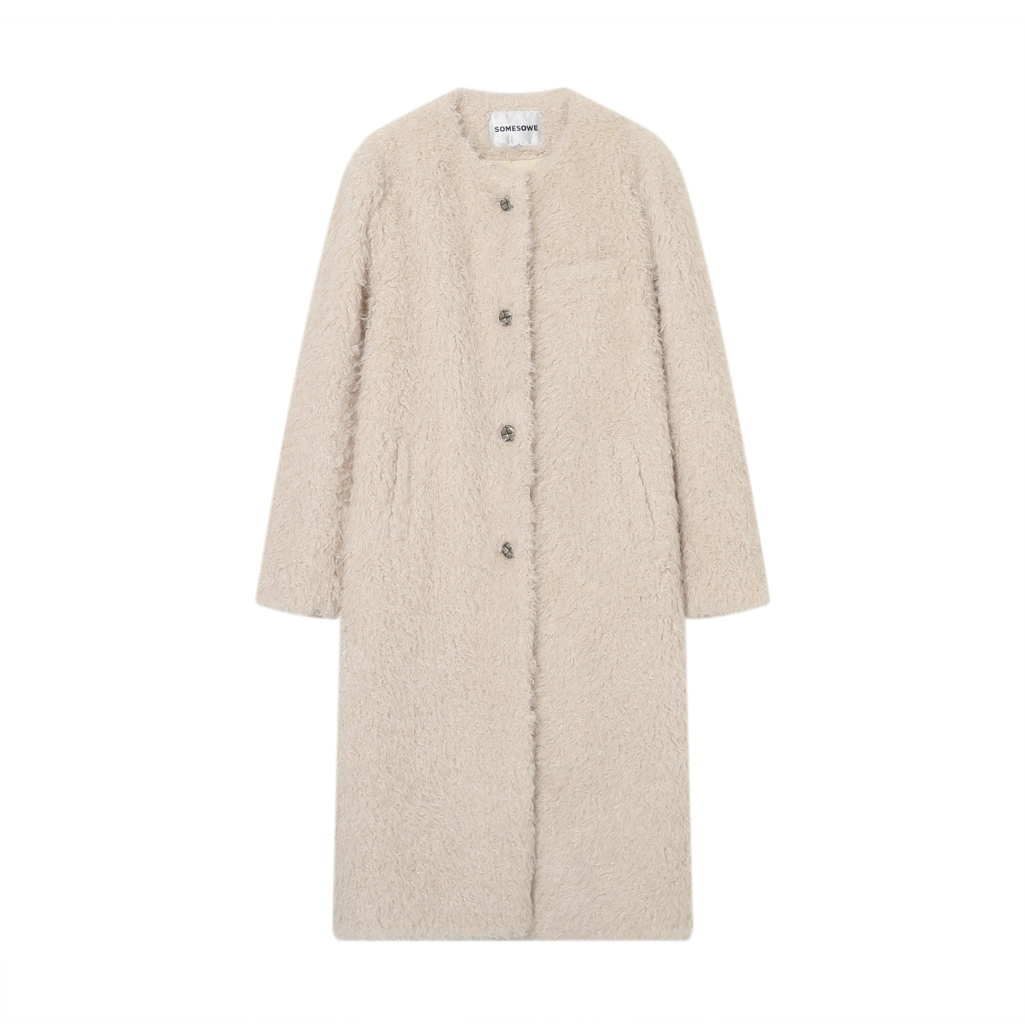 SOMESOWE White Faux Fur Long Coat | MADA IN CHINA