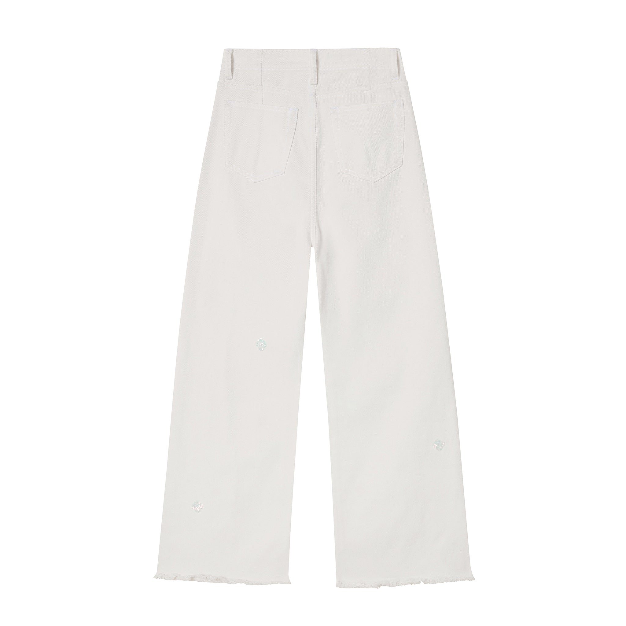 HERLIAN White Flower Piece Beaded Wide-leg Jeans | MADA IN CHINA