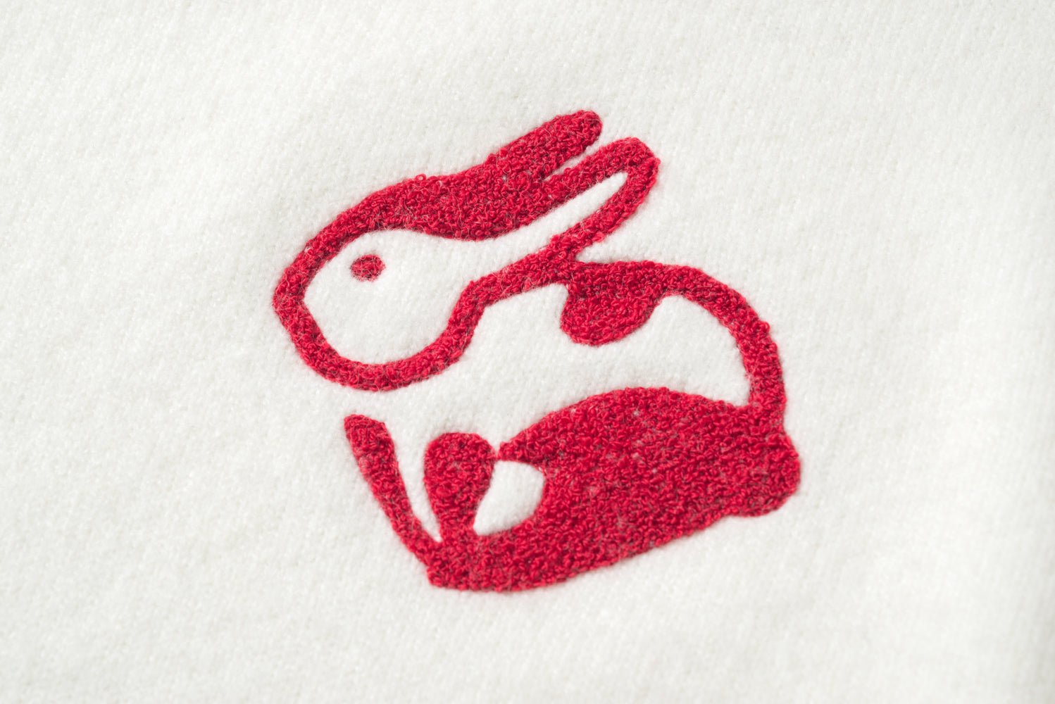 SOMESOWE White Fluffy Sweater With Red Rabbit Embroider | MADA IN CHINA