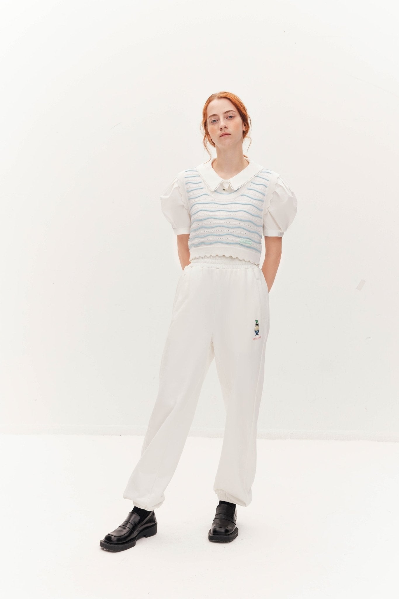 HERLIAN White Heart Hugging Fish Sweat Pant | MADA IN CHINA