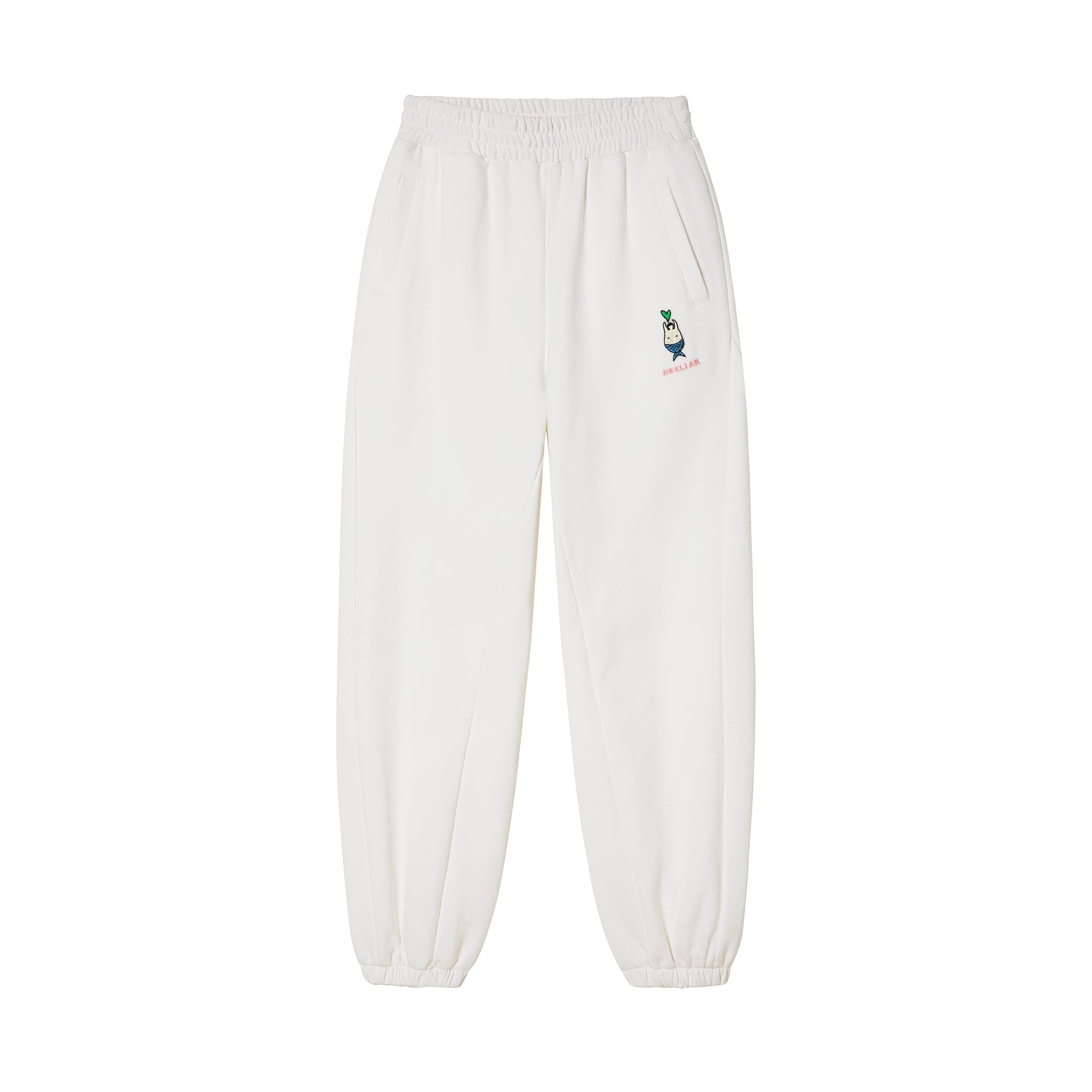 HERLIAN White Heart Hugging Fish Sweat Pant | MADA IN CHINA