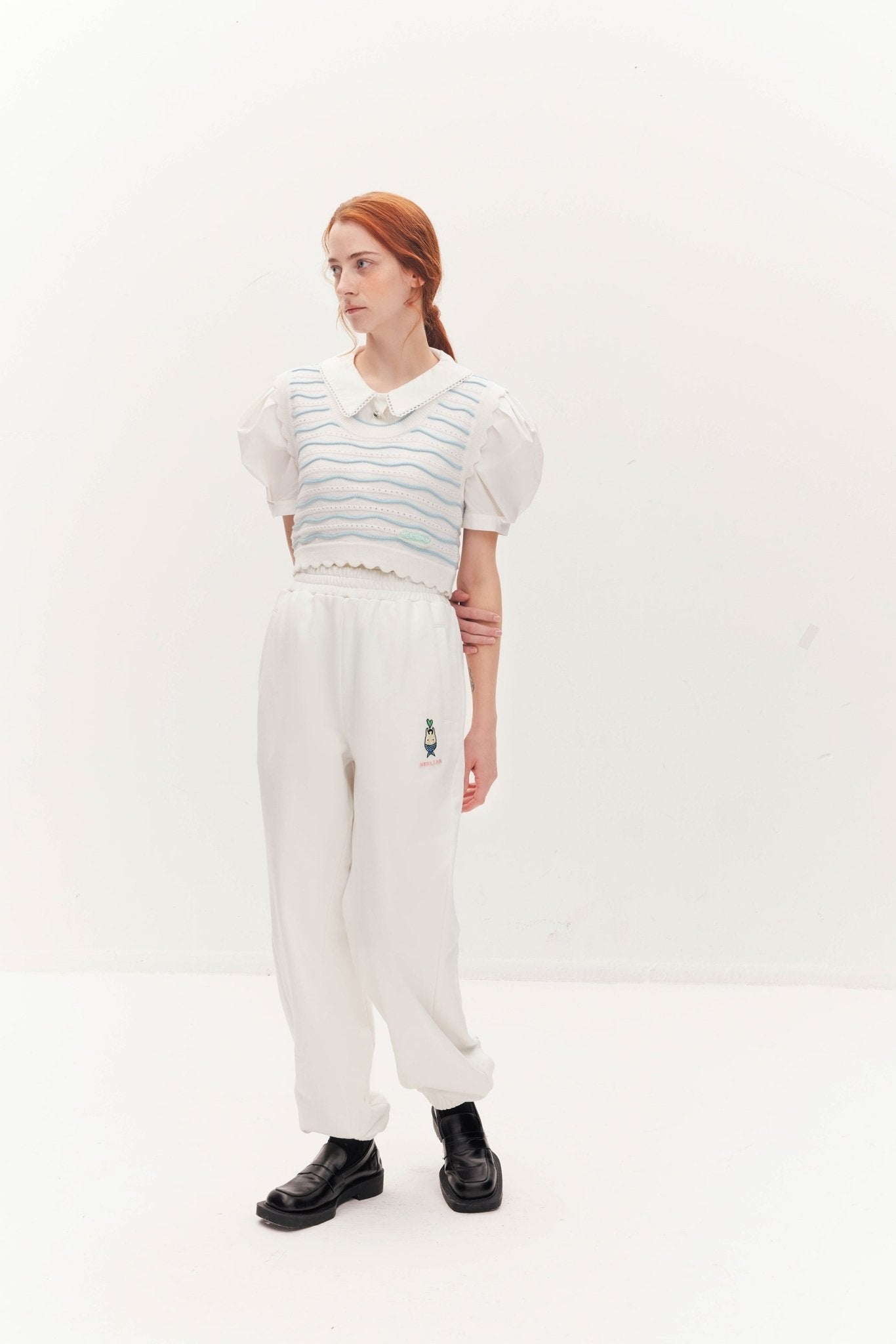 HERLIAN White Heart Hugging Fish Sweat Pant | MADA IN CHINA