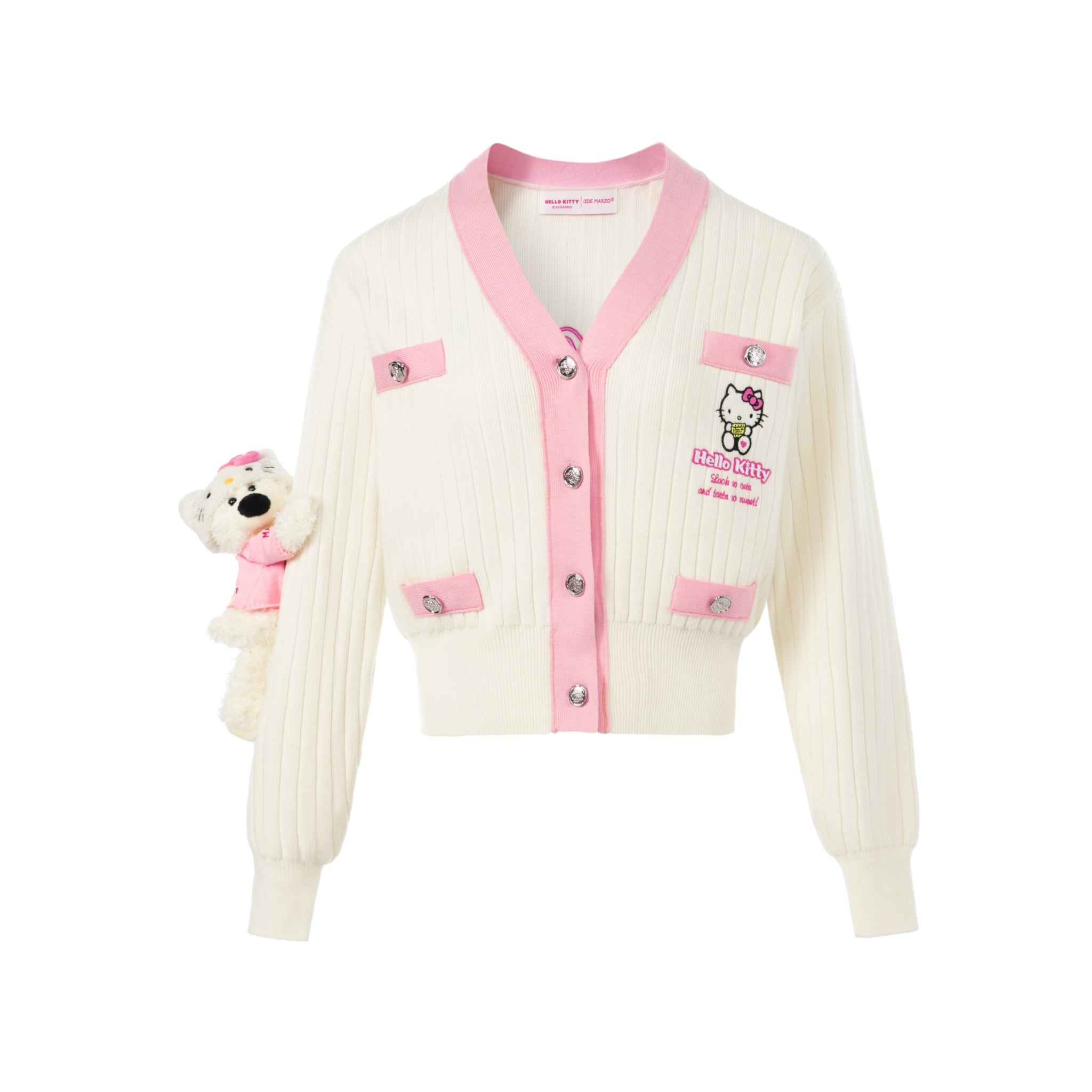 13DE MARZO White Hello Hitty Bear Heart Cardigan | MADA IN CHINA