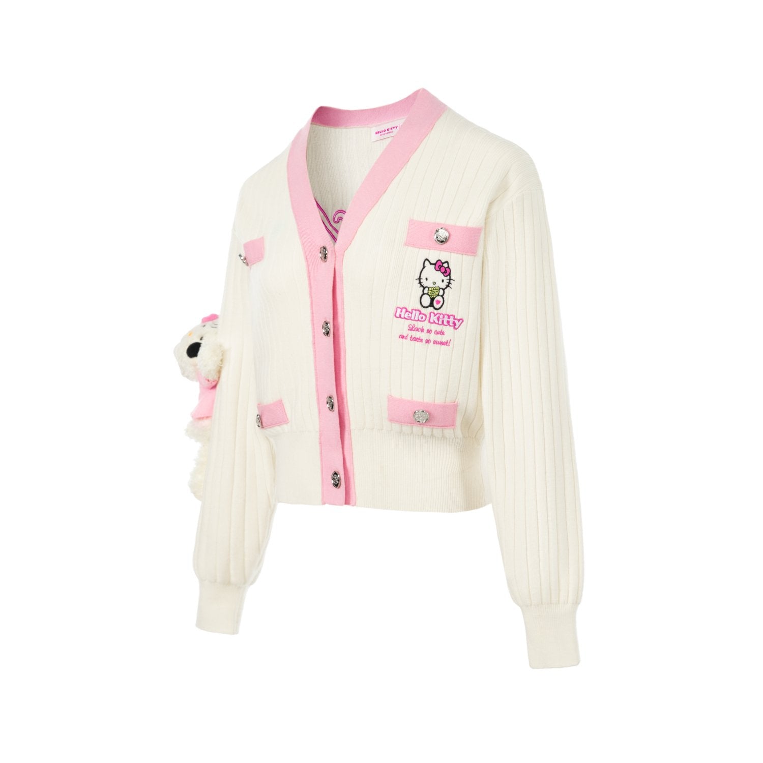 13DE MARZO White Hello Hitty Bear Heart Cardigan | MADA IN CHINA