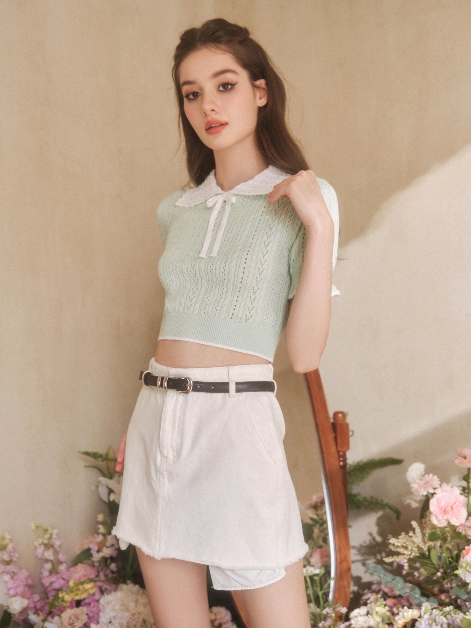 THREE QUARTERS White Jean Skirt | MADA IN CHINA