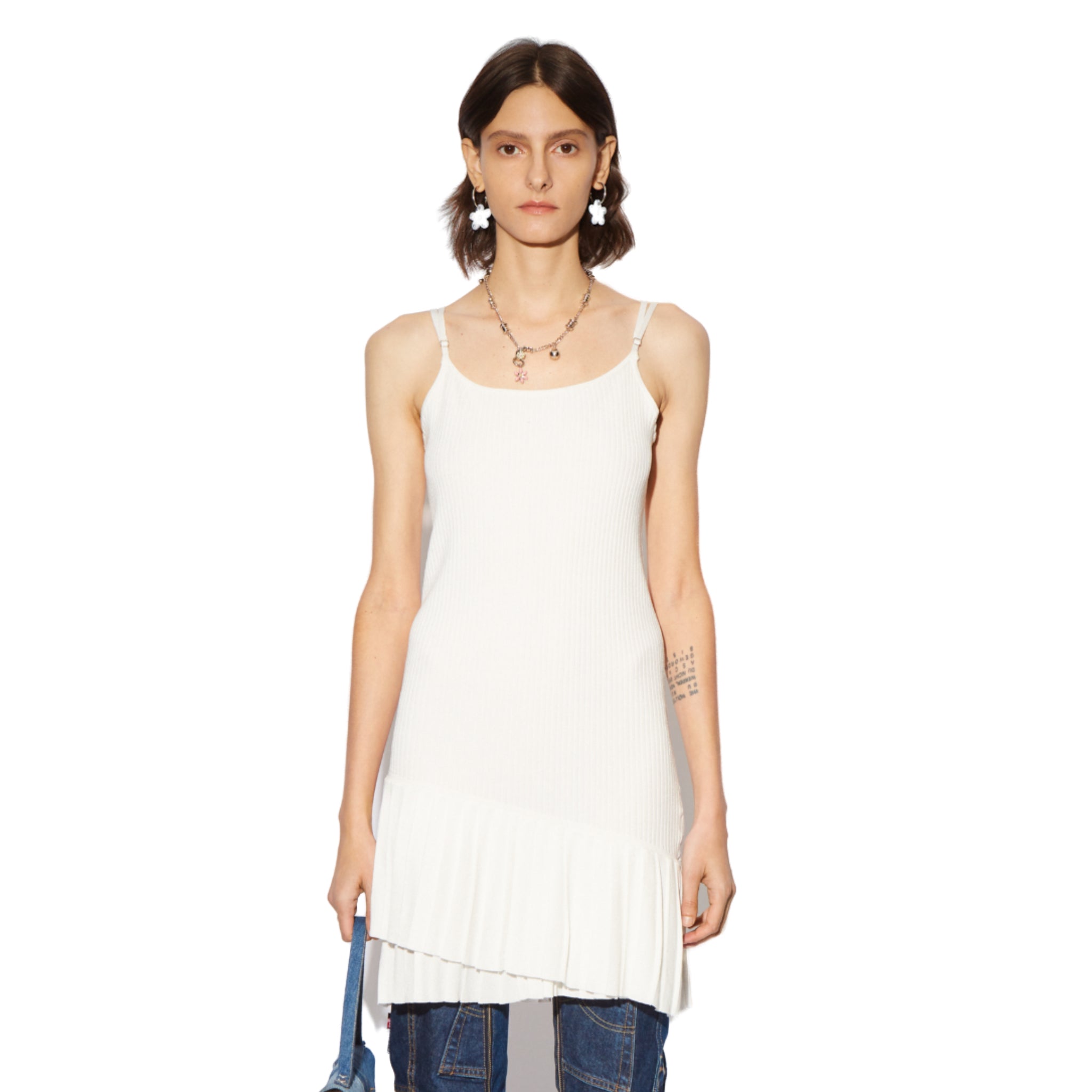 CPLUS SERIES White knit slip dress with pleated hem | MADA IN CHINA