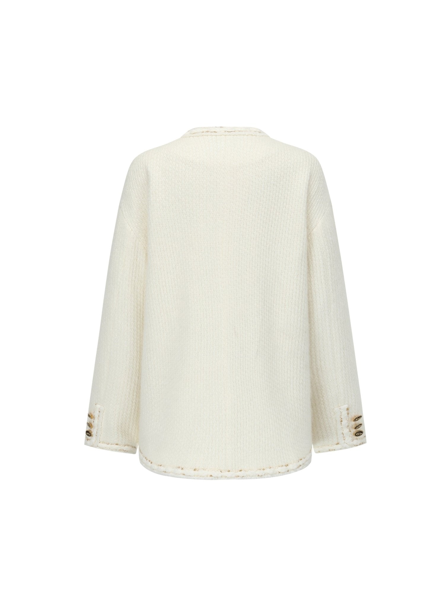 Alexia Sandra White Knitted Metallic Thread Cardigan | MADA IN CHINA