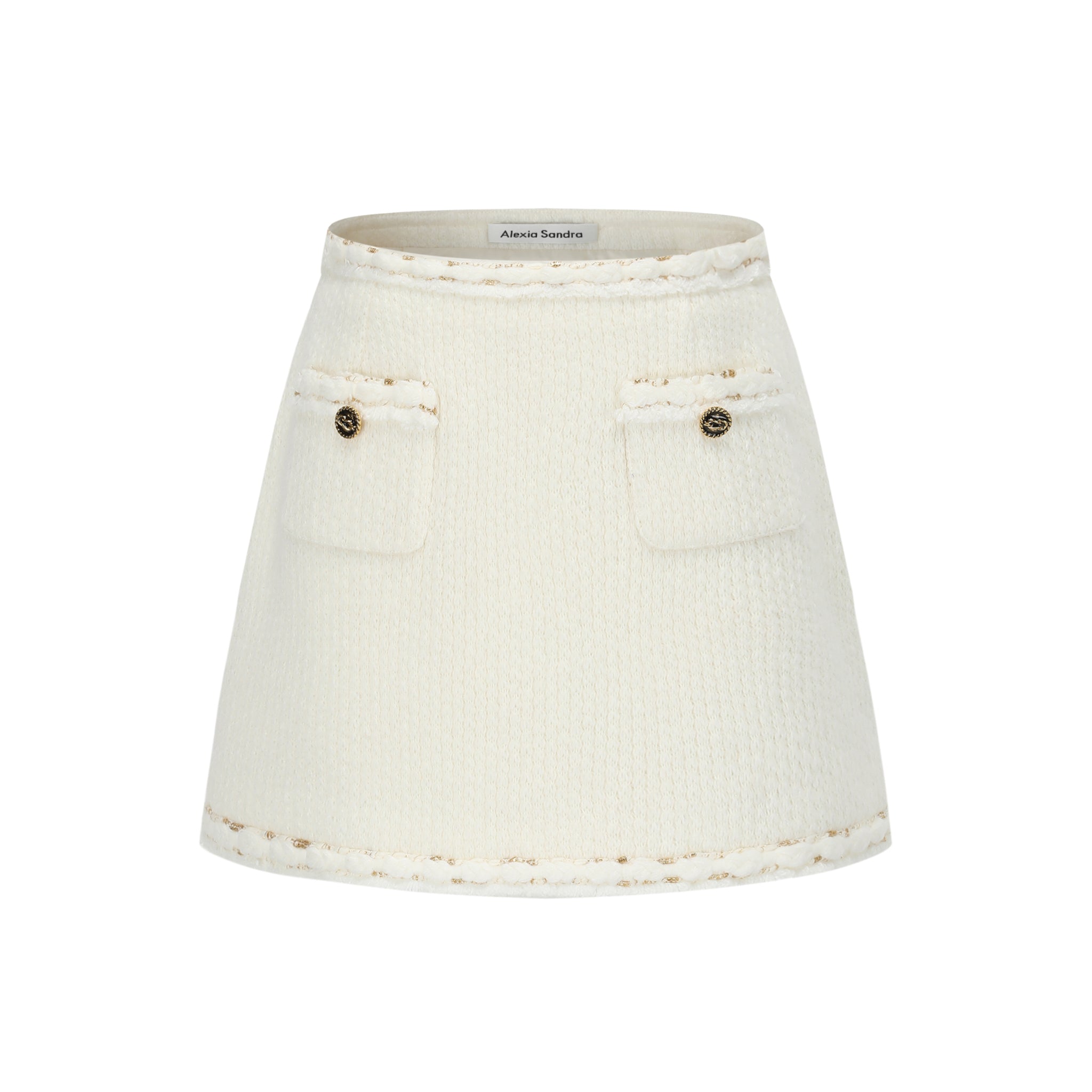 Alexia Sandra White Knitted Metallic Thread Skirt | MADA IN CHINA