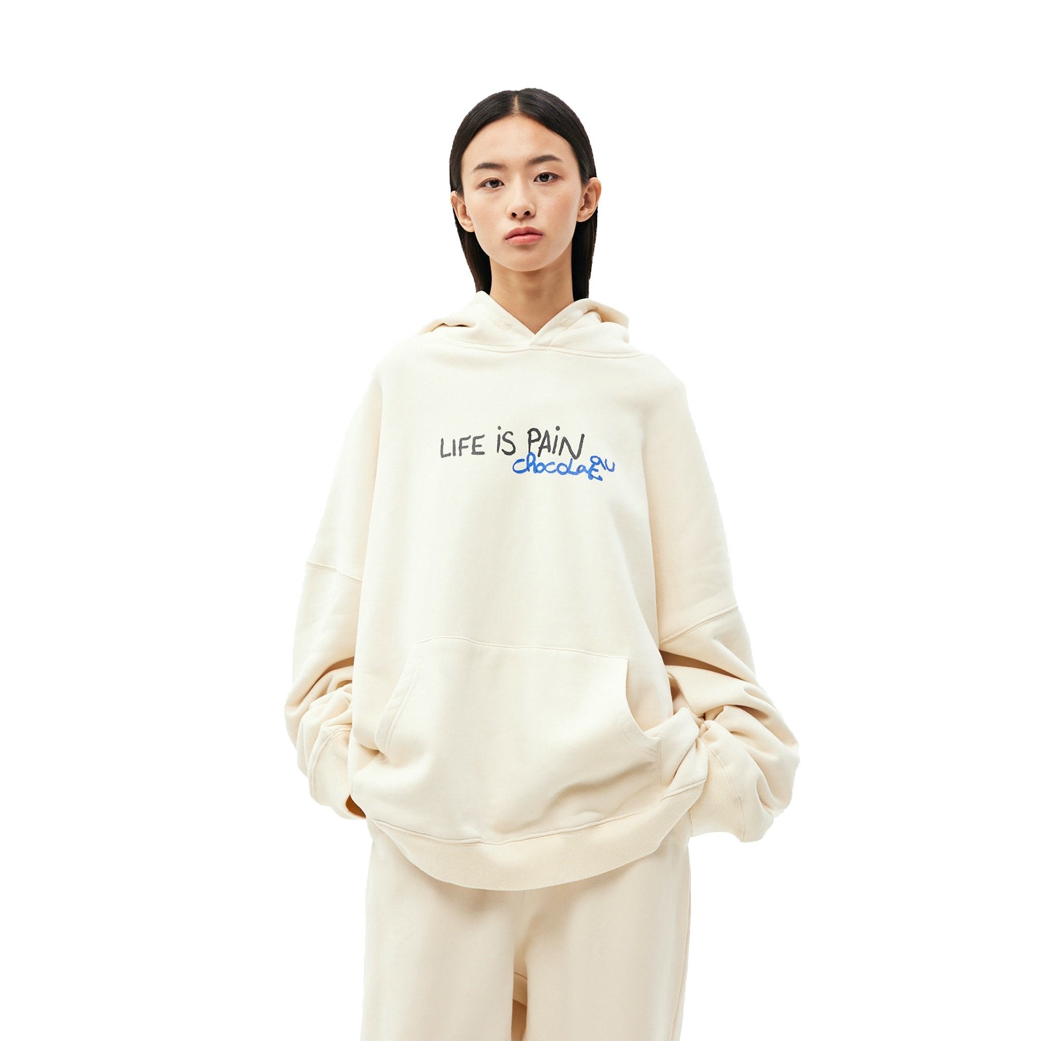 ANN ANDELMAN White 'Life is Pain' Hoodie | MADA IN CHINA