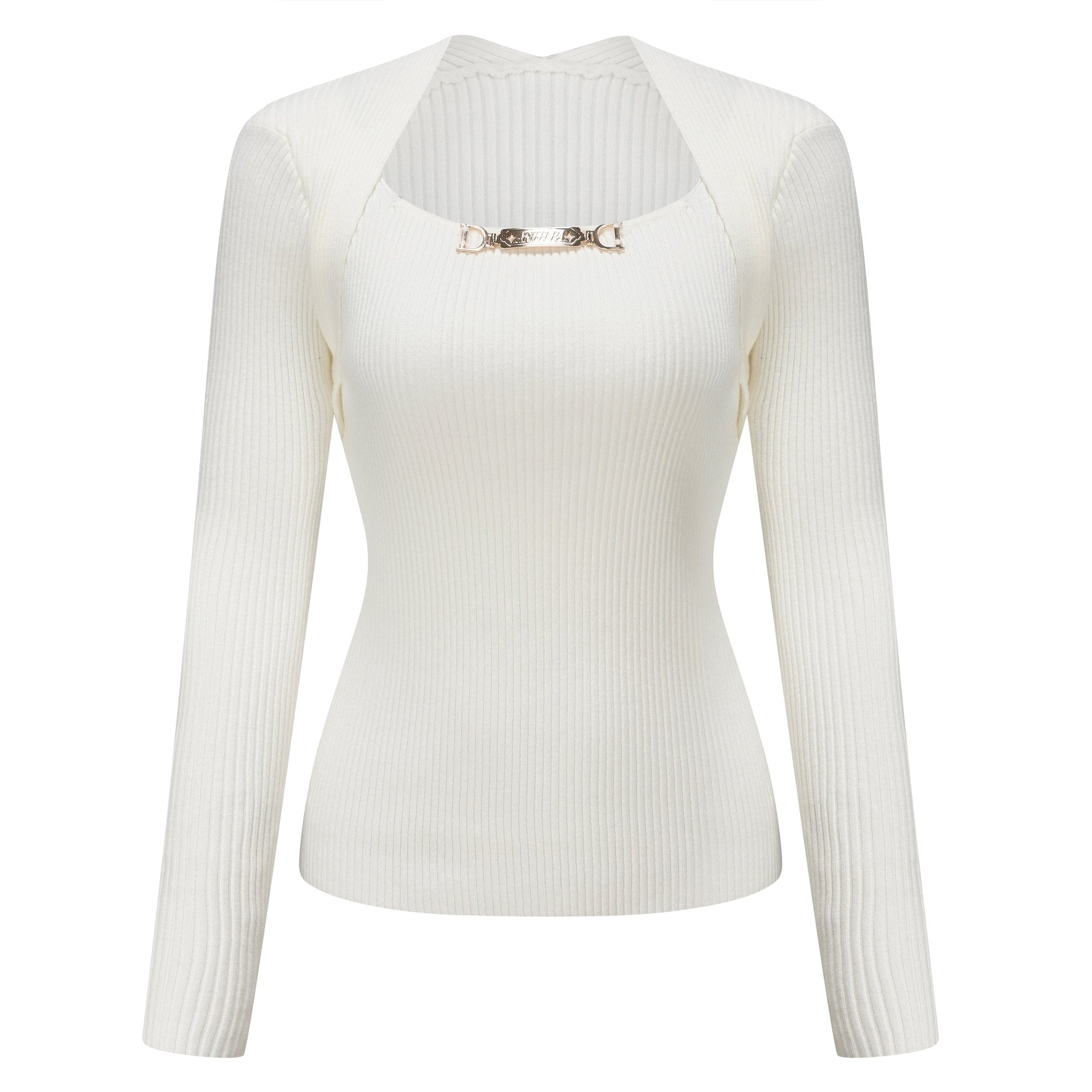 ARTE PURA White Metallic Embellished Slim Fit Sweater | MADA IN CHINA