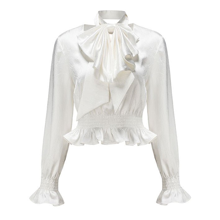 ARTE PURA White Pleated Acetate Bow Blouse | MADA IN CHINA