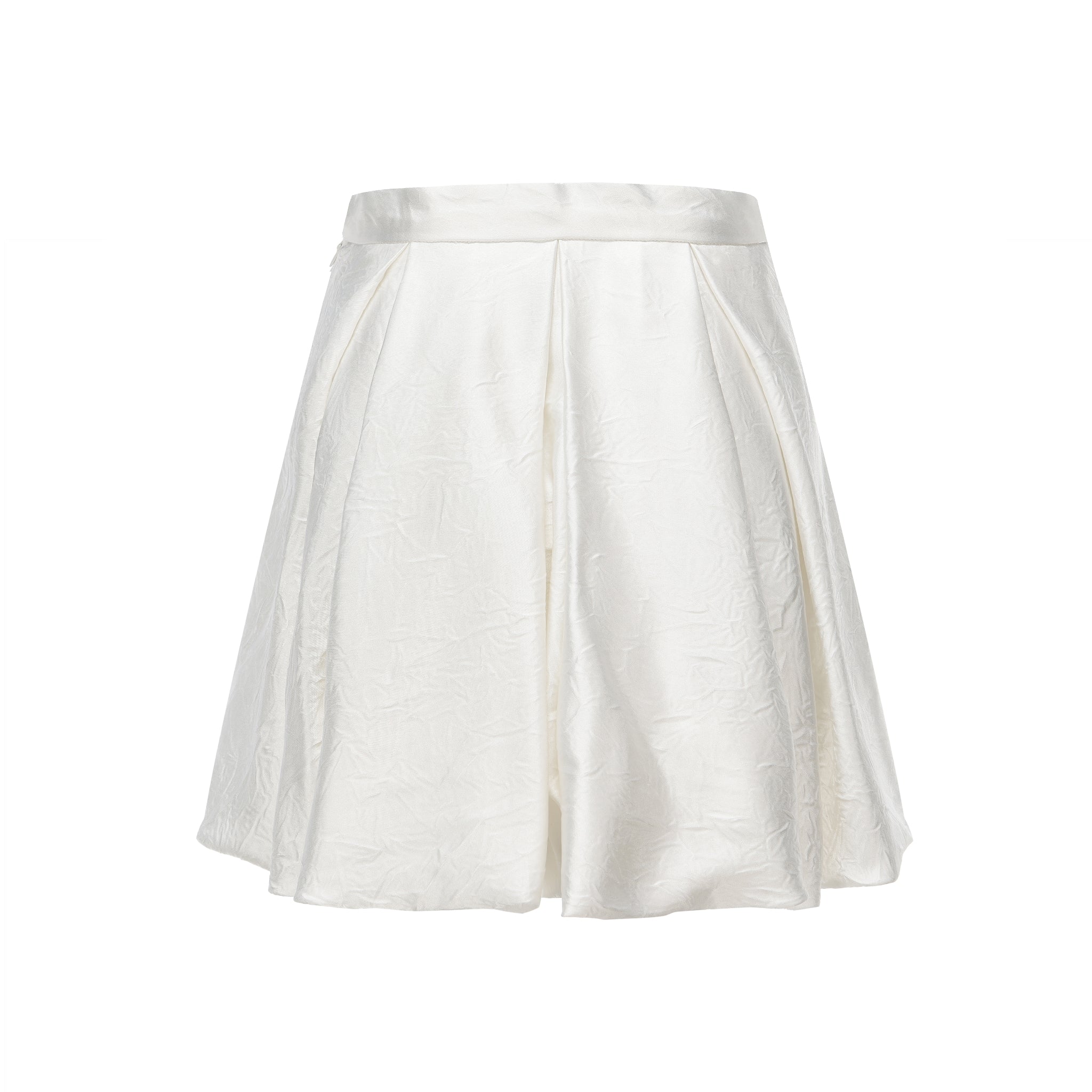 ARTE PURA White Pleated Acetate Floral Pod Skirt | MADA IN CHINA