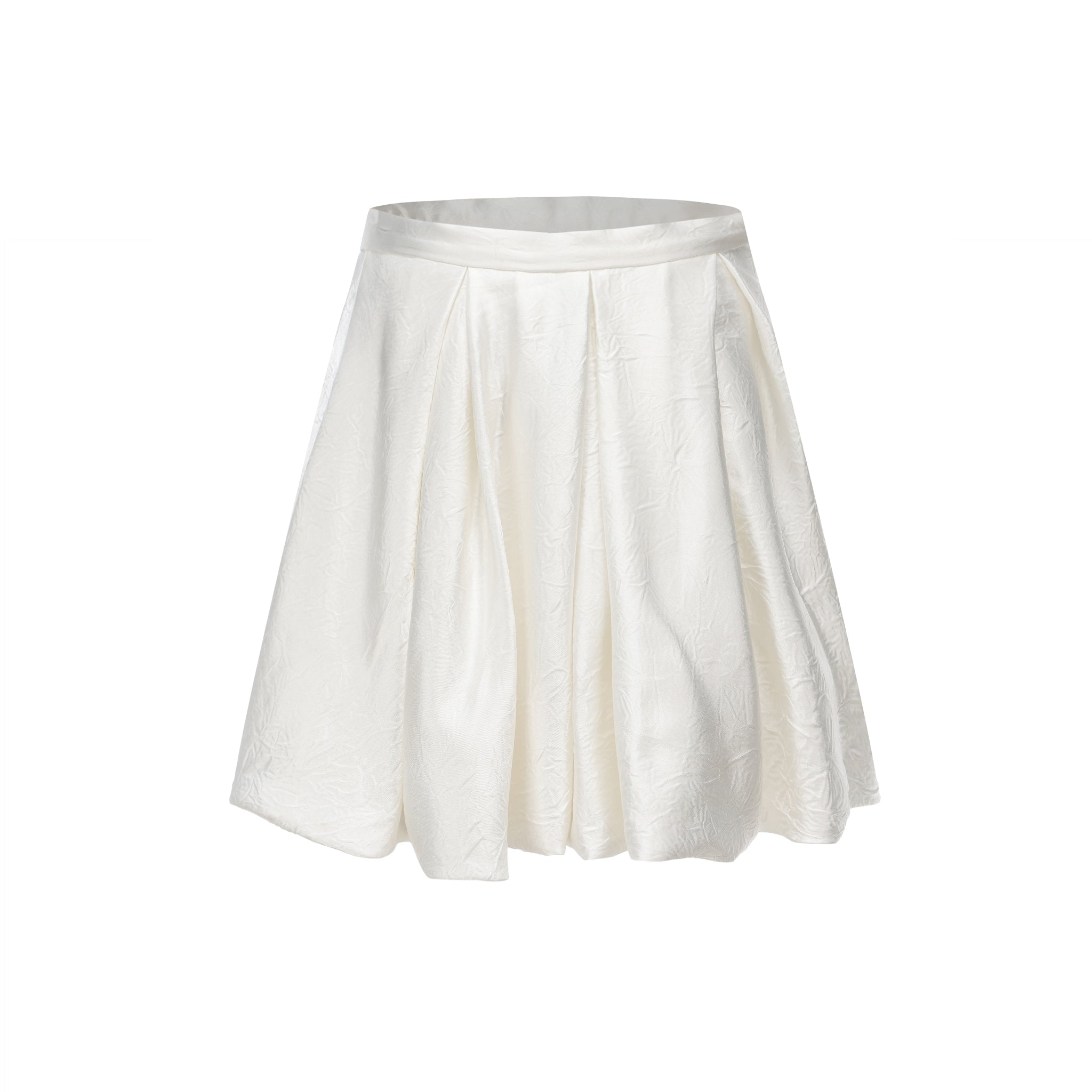 ARTE PURA White Pleated Acetate Floral Pod Skirt | MADA IN CHINA