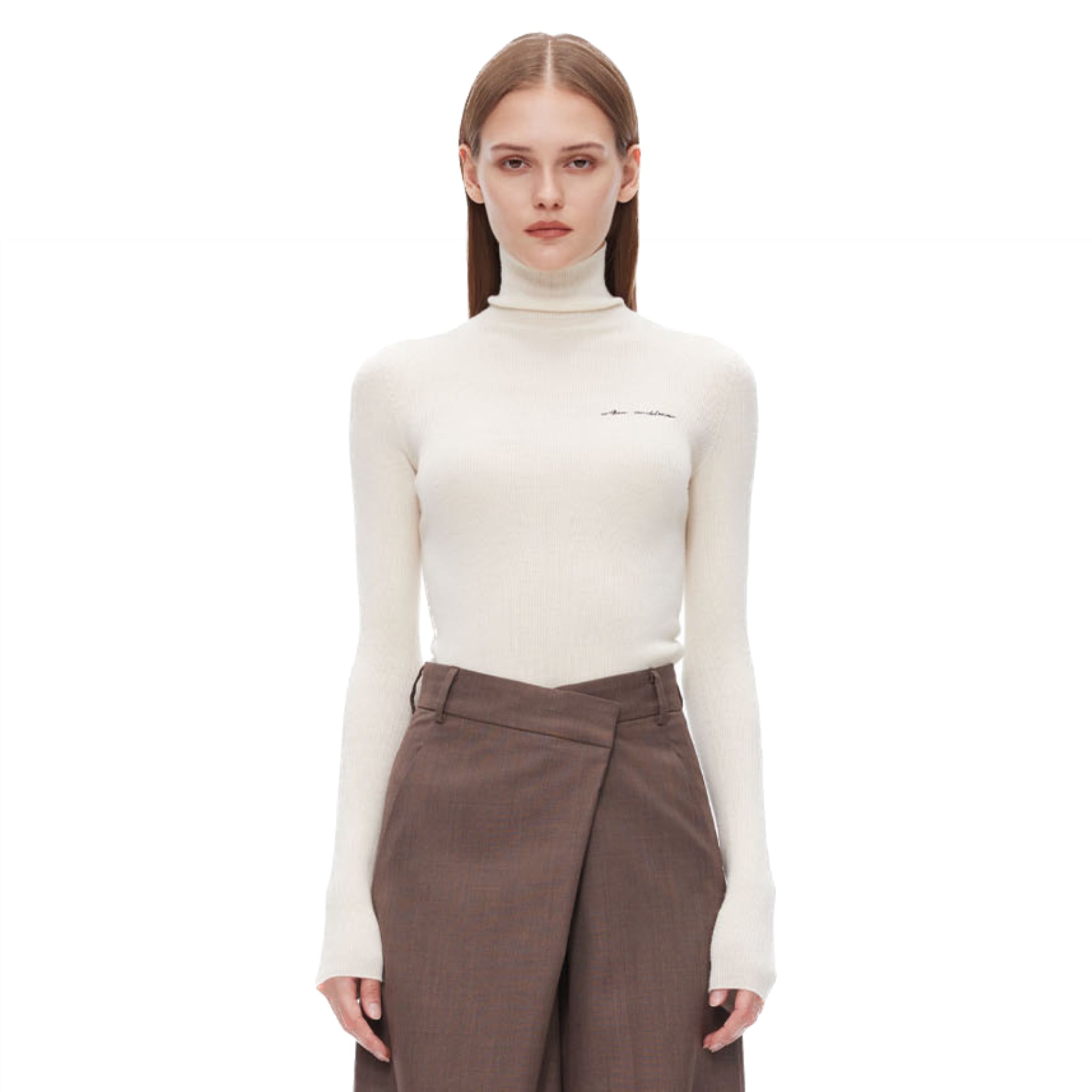 ANN ANDELMAN White Pullover Half-turtleneck Knit T-shirt | MADA IN CHINA