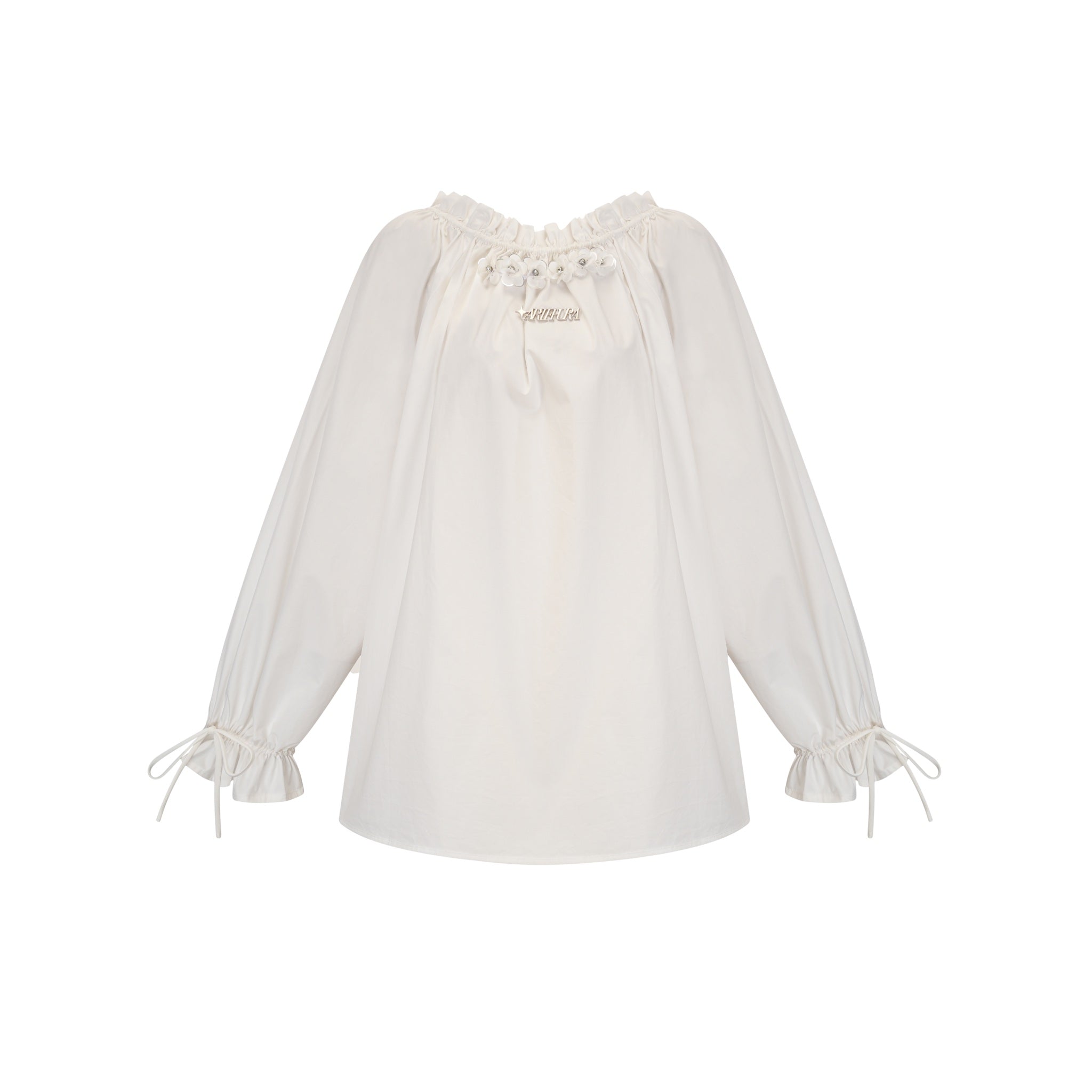 ARTE PURA White Shirring Round Collar Shirt | MADA IN CHINA