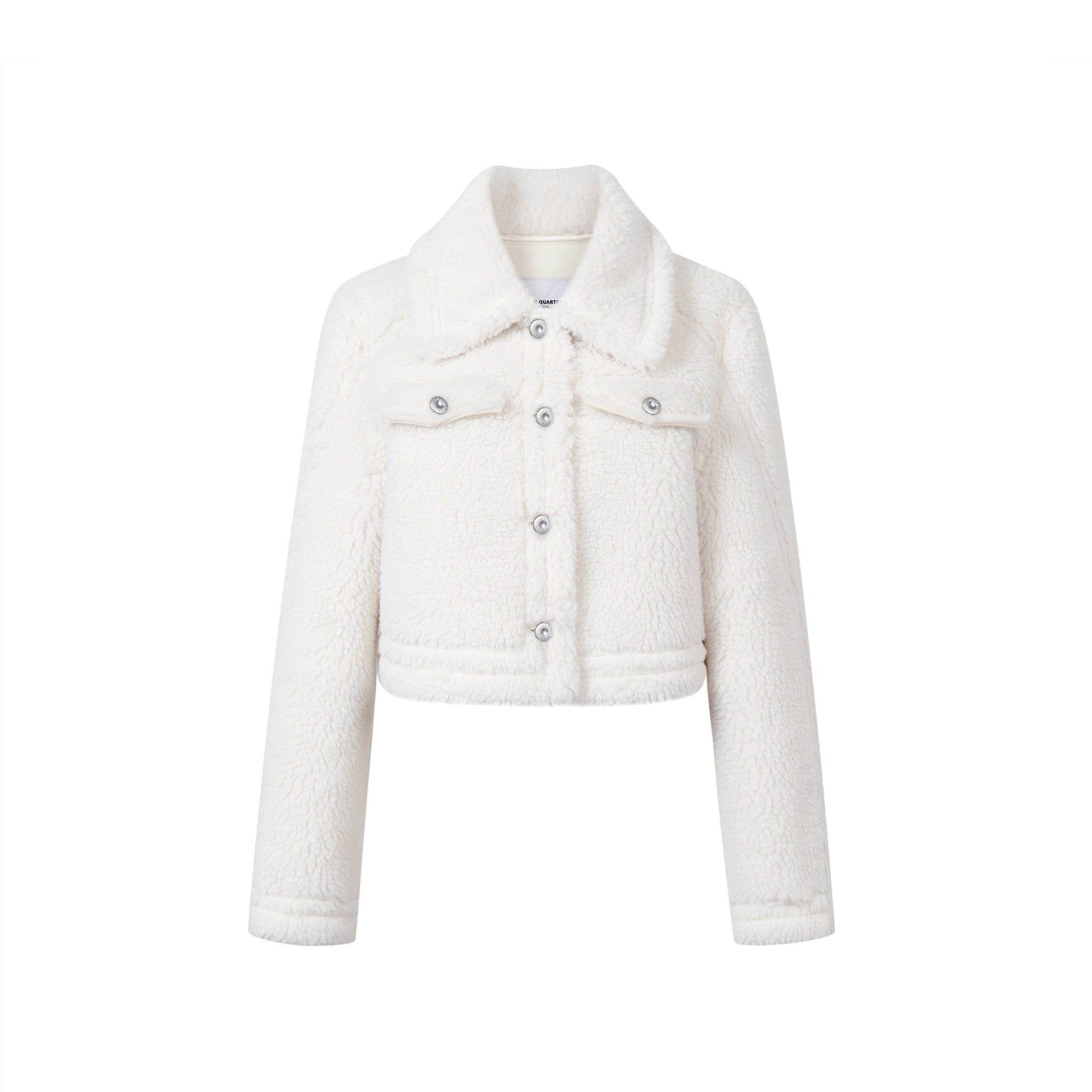 THREE QUARTERS White Short Faux Shearling Jacket | MADA IN CHINA