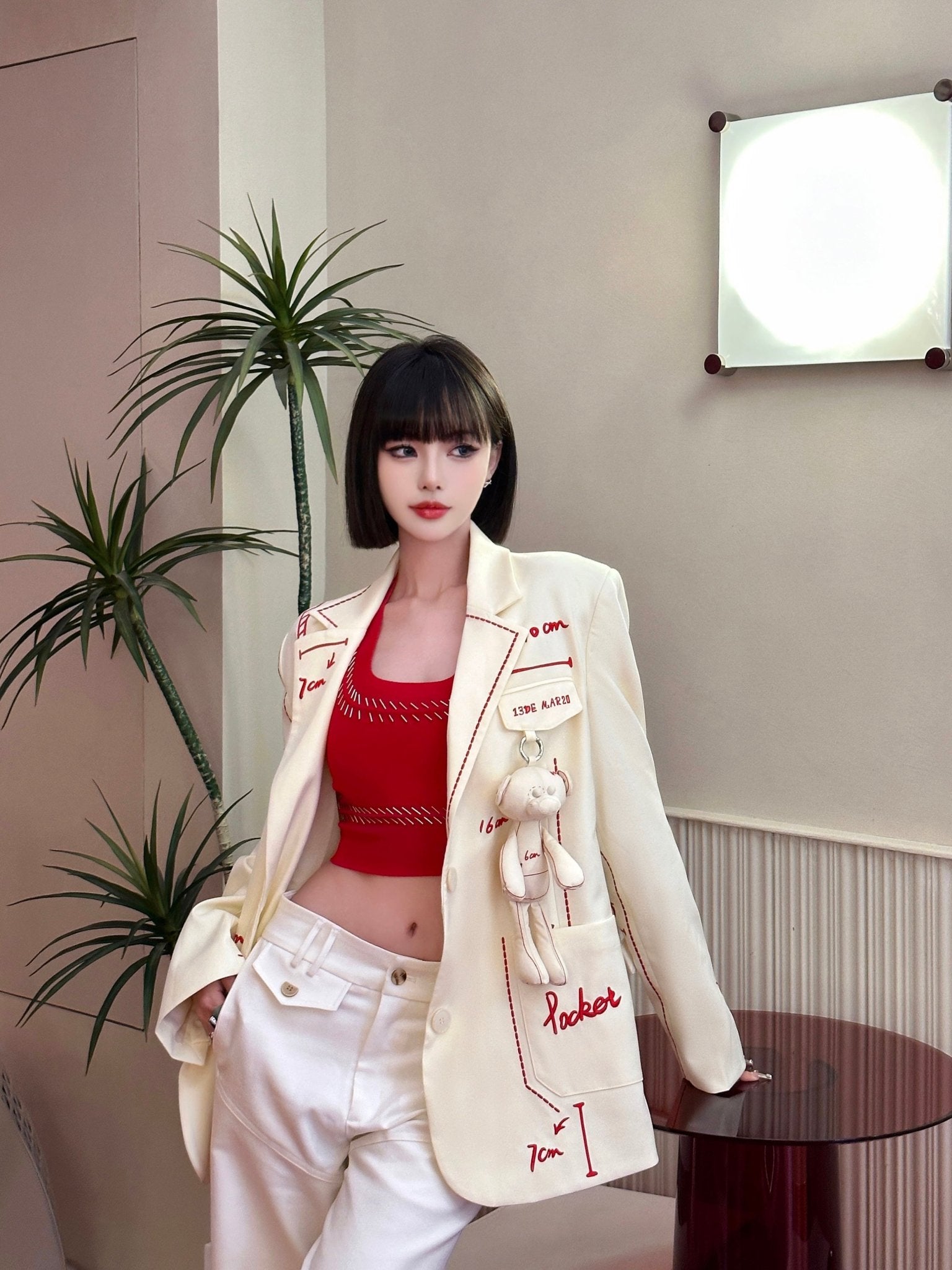 13DE MARZO White Sketched Letter Jacket | MADA IN CHINA