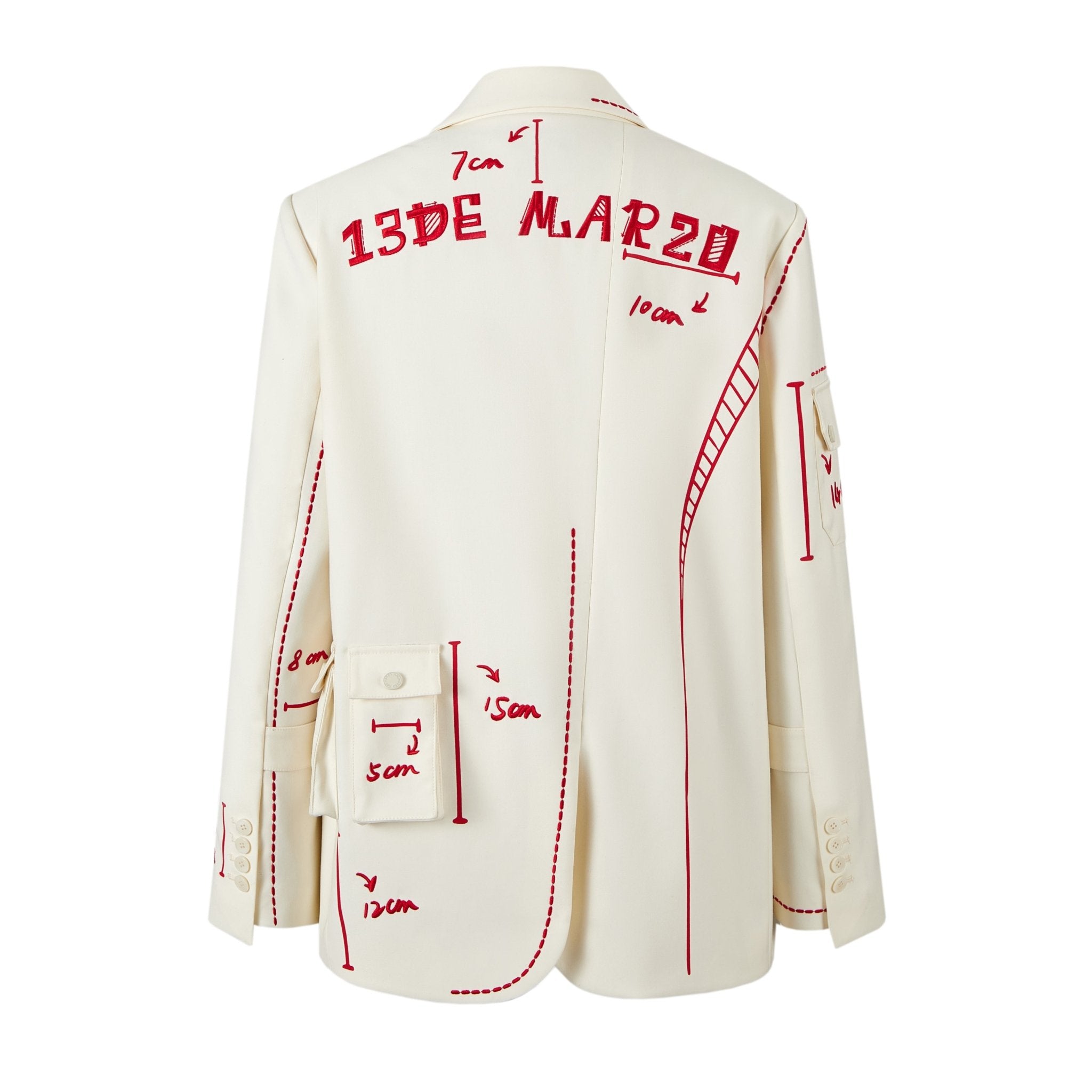 13DE MARZO White Sketched Letter Jacket | MADA IN CHINA