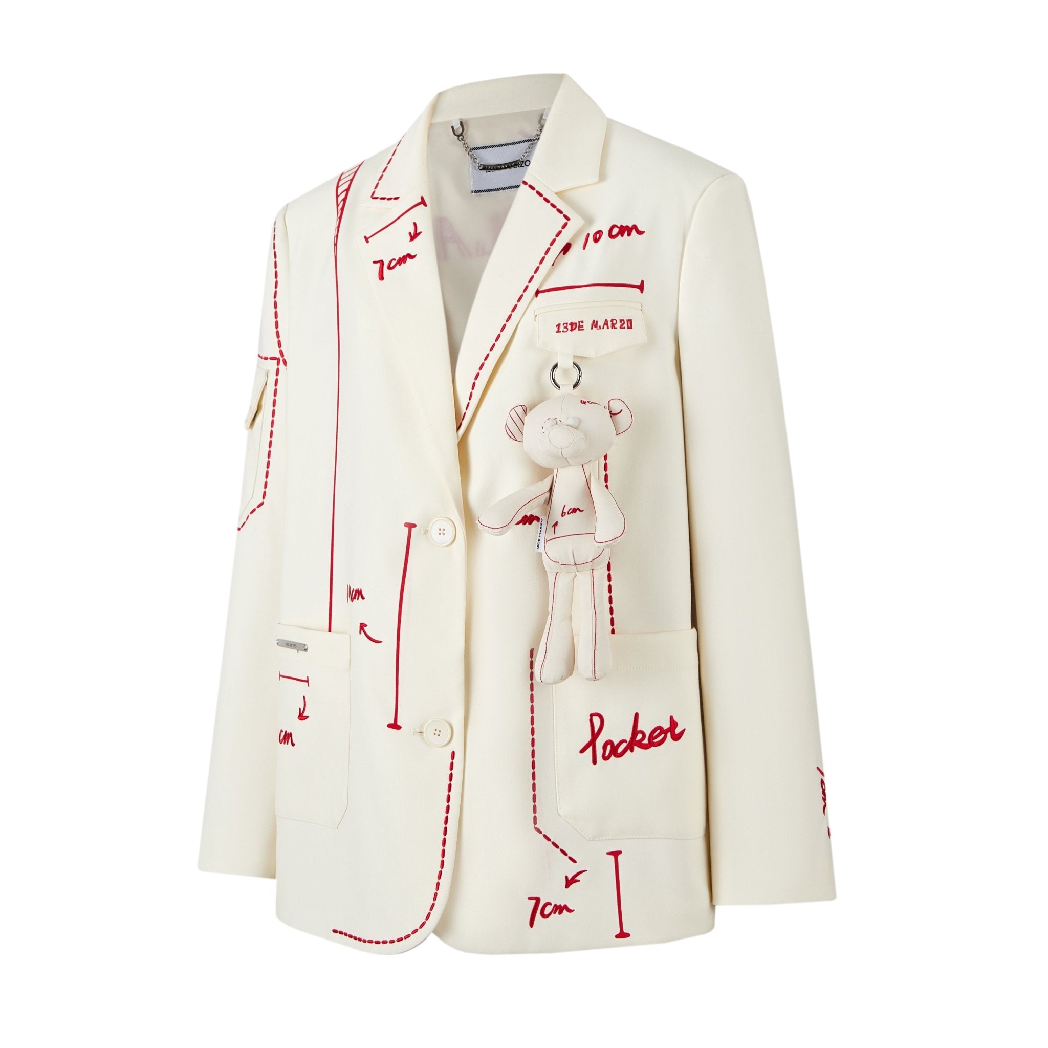 13DE MARZO White Sketched Letter Jacket | MADA IN CHINA