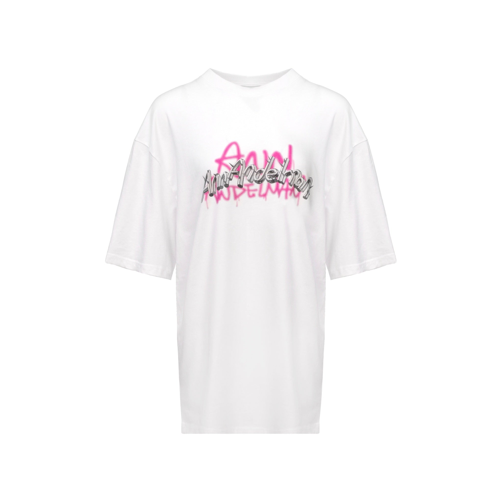 ANN ANDELMAN White Stainless Steel Graffiti Logo Tee | MADA IN CHINA