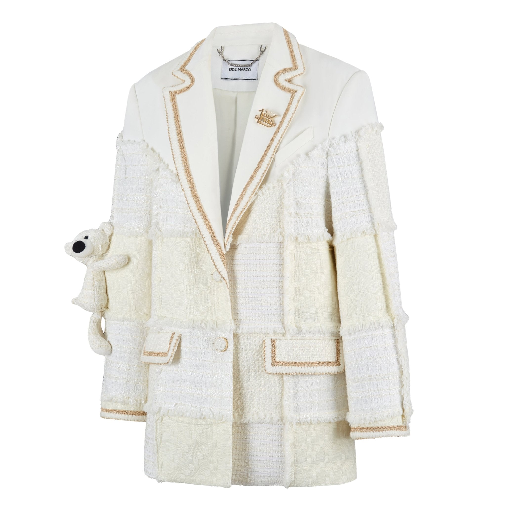 13DE MARZO White Tweed Patchwork Suit Coat | MADA IN CHINA