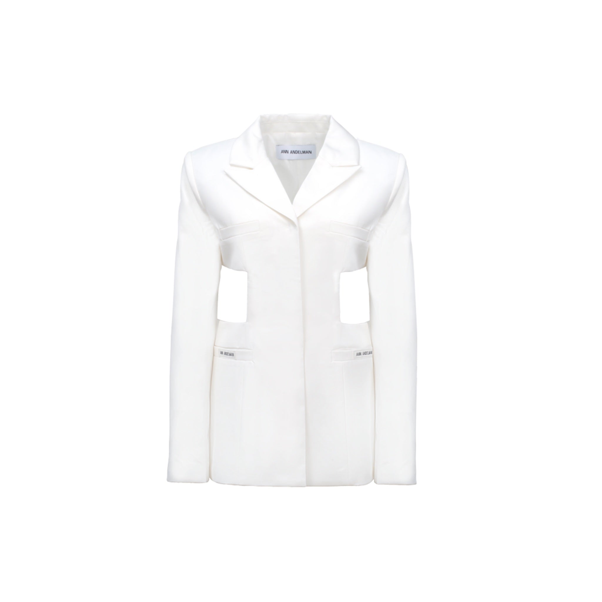 ANN ANDELMAN White Waistless Collar Label Jacket | MADA IN CHINA