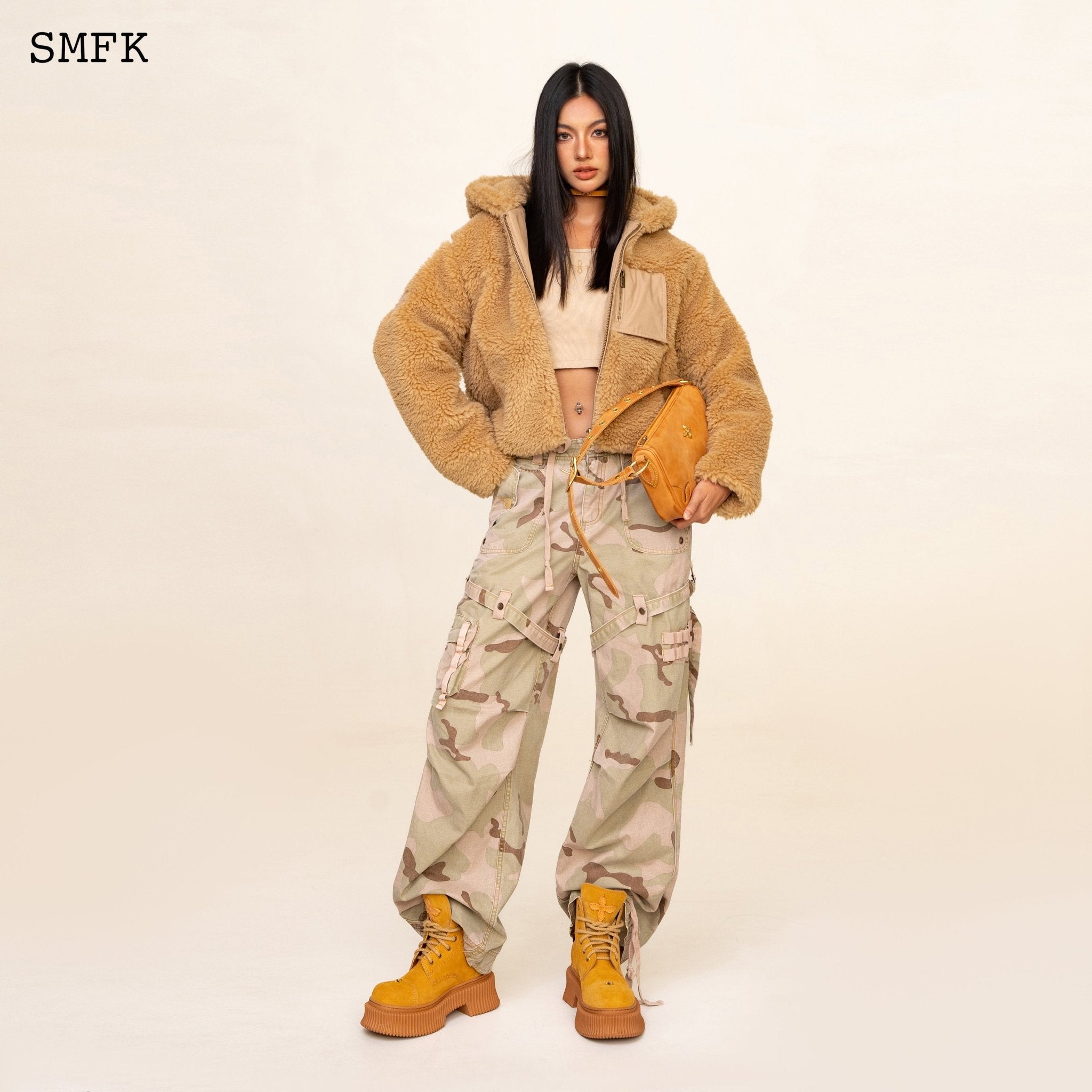 SMFK WildWorld Adventure Faux Fur Short Hoodie In Ginger | MADA IN CHINA