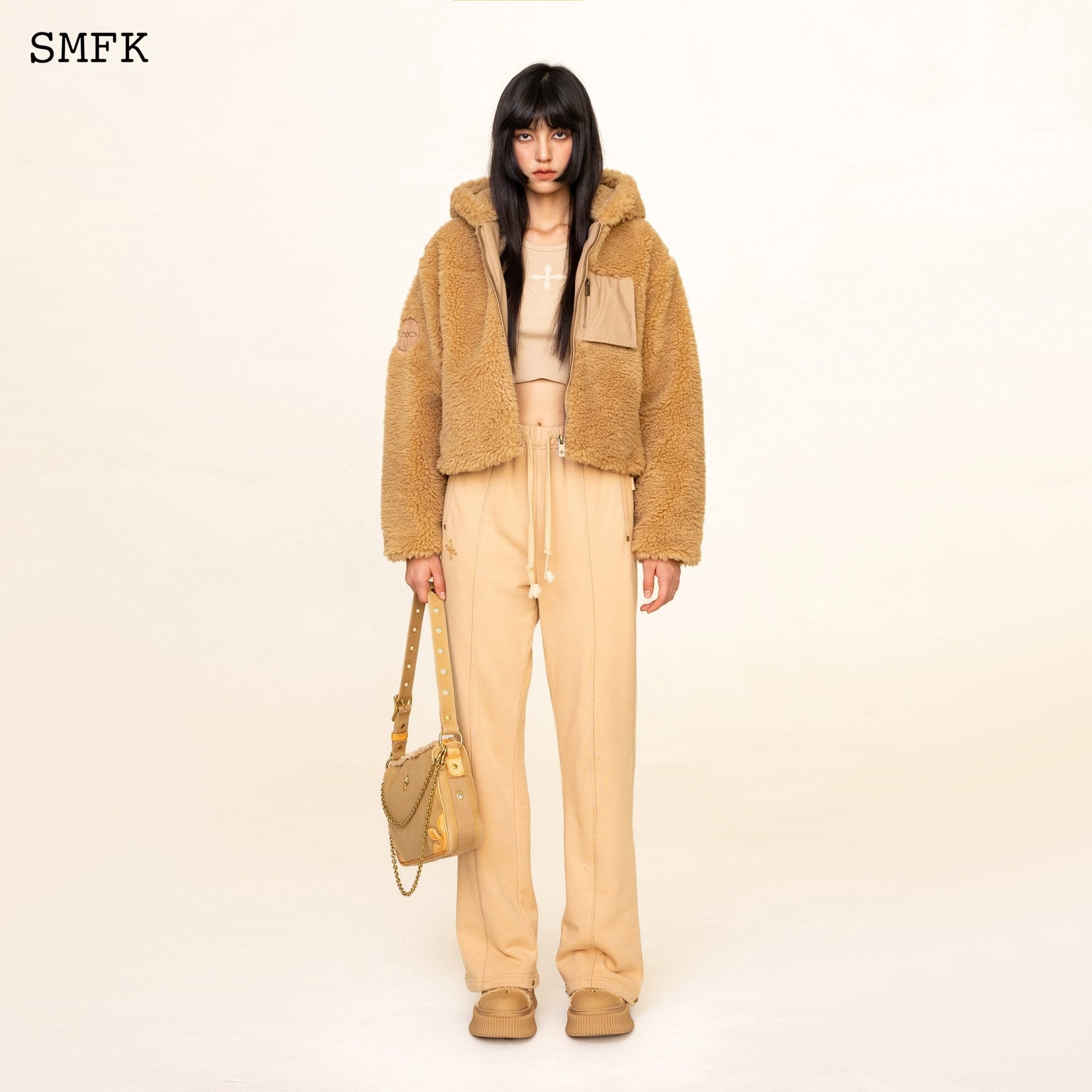 SMFK WildWorld Adventure Faux Fur Short Hoodie In Ginger | MADA IN CHINA