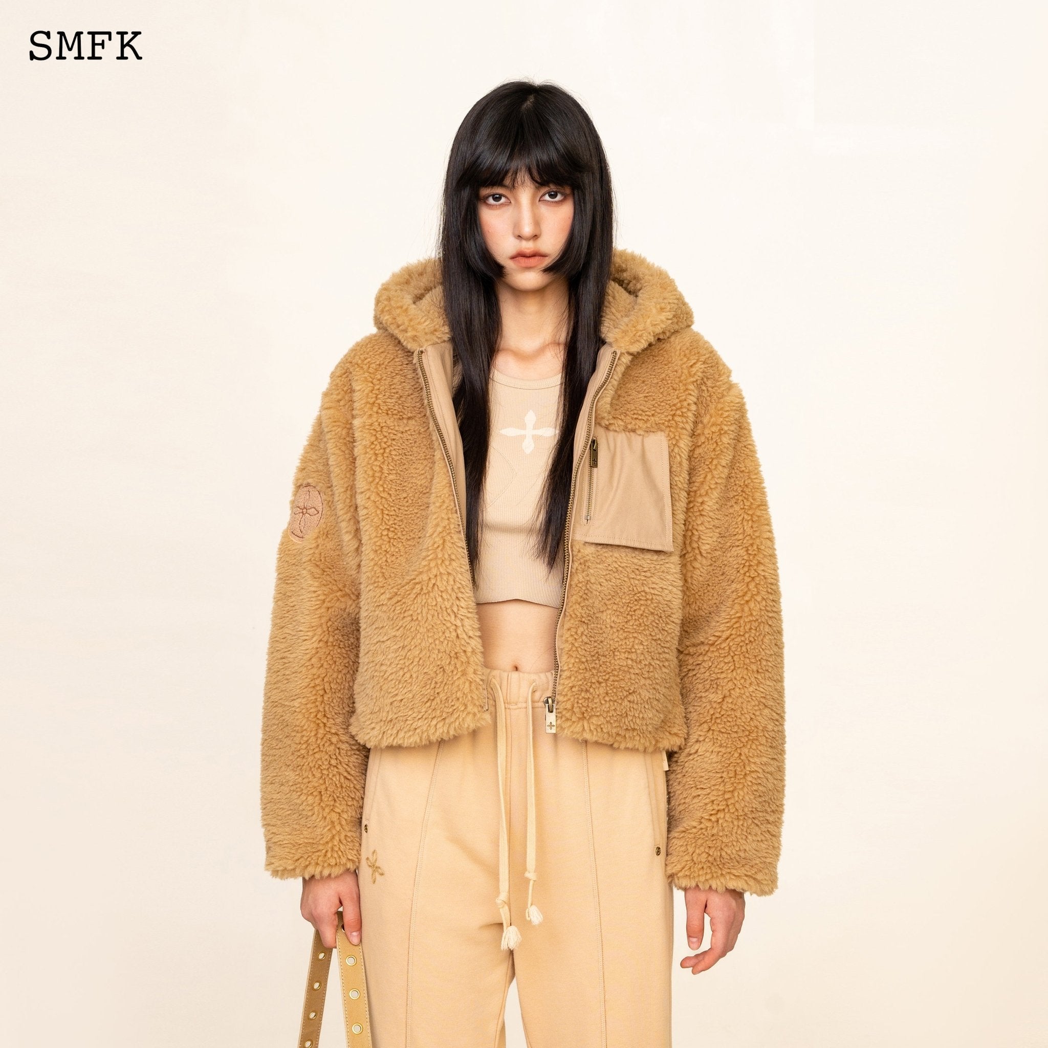 SMFK WildWorld Adventure Faux Fur Short Hoodie In Ginger | MADA IN CHINA