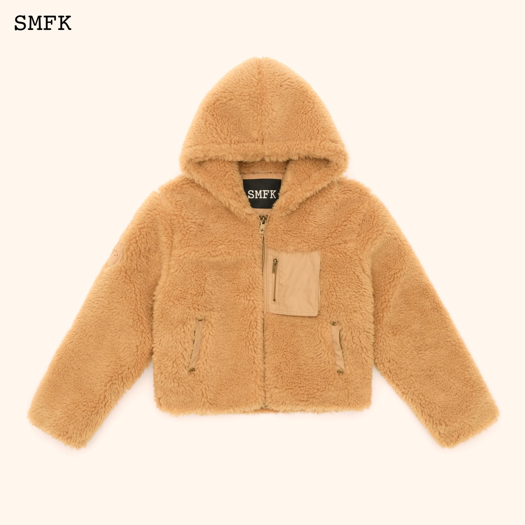 SMFK WildWorld Adventure Faux Fur Short Hoodie In Ginger | MADA IN CHINA