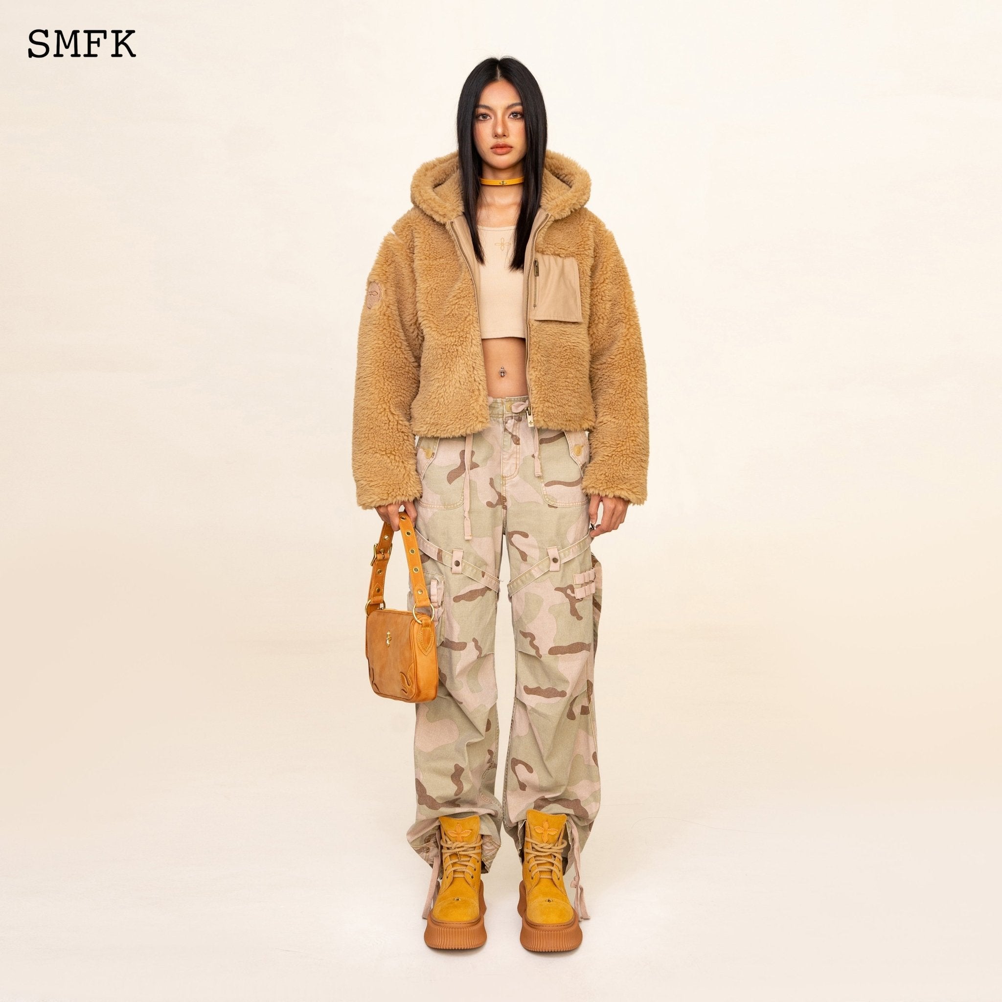 SMFK WildWorld Adventure Faux Fur Short Hoodie In Ginger | MADA IN CHINA