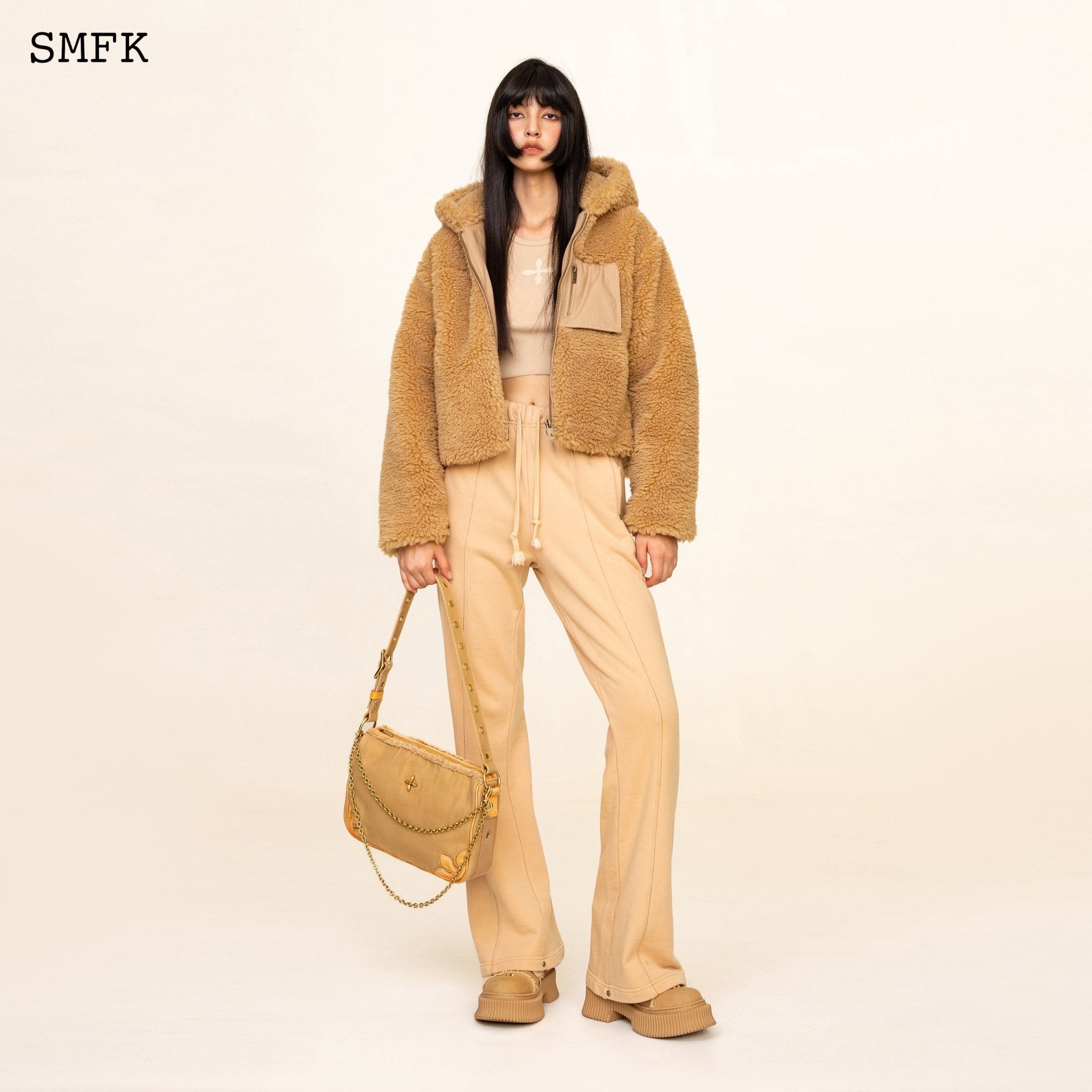 SMFK WildWorld Adventure Faux Fur Short Hoodie In Ginger | MADA IN CHINA