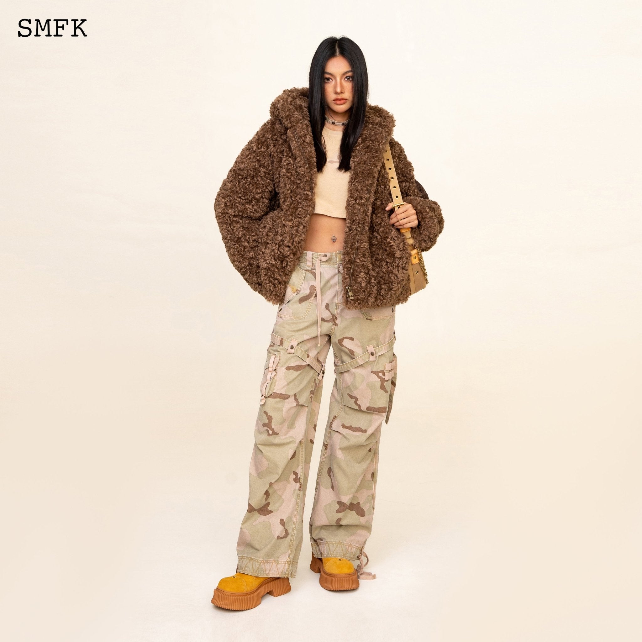 SMFK WildWorld Adventure Outdoor Faux Fur Hoodie In Brown | MADA IN CHINA