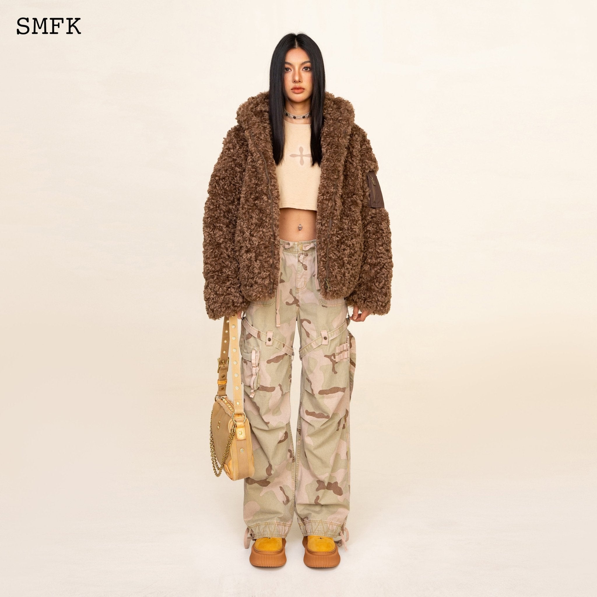 SMFK WildWorld Adventure Outdoor Faux Fur Hoodie In Brown | MADA IN CHINA