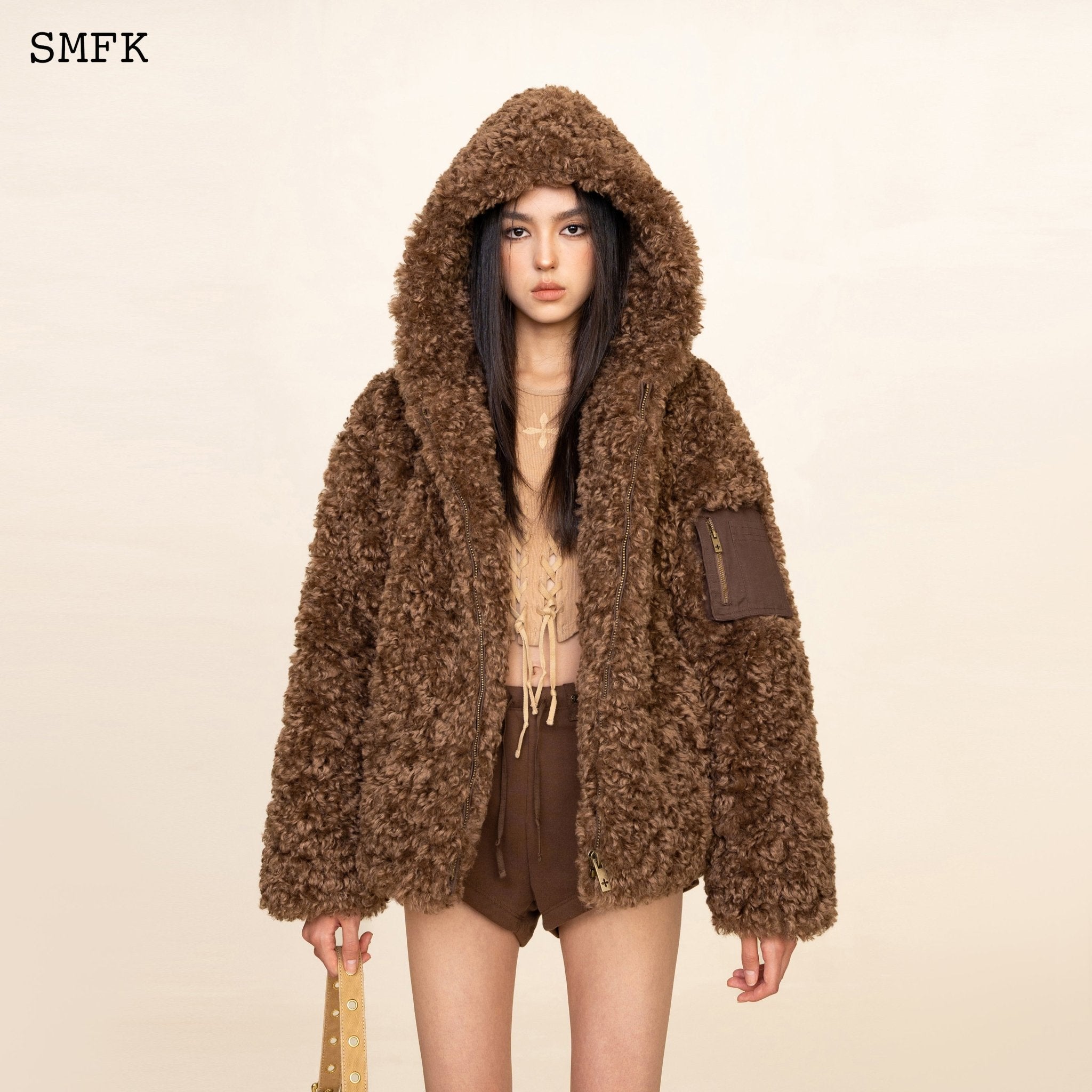 SMFK WildWorld Adventure Outdoor Faux Fur Hoodie In Brown | MADA IN CHINA