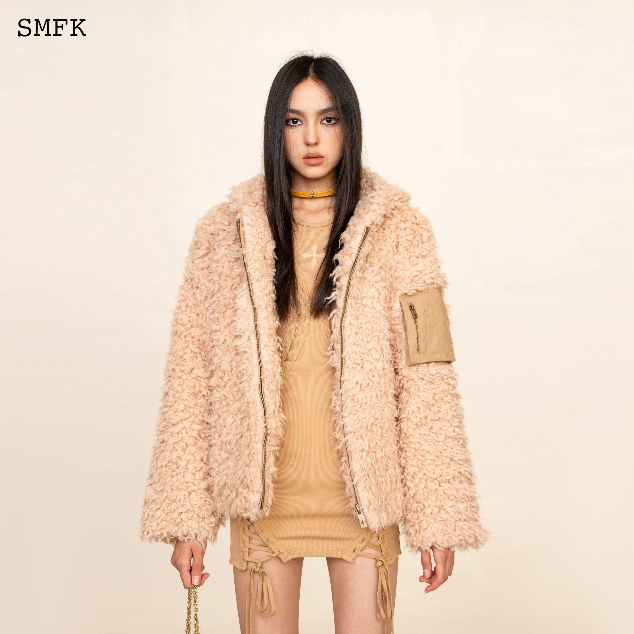 SMFK WildWorld Adventure Outdoor Faux Fur Hoodie In Cream | MADA IN CHINA