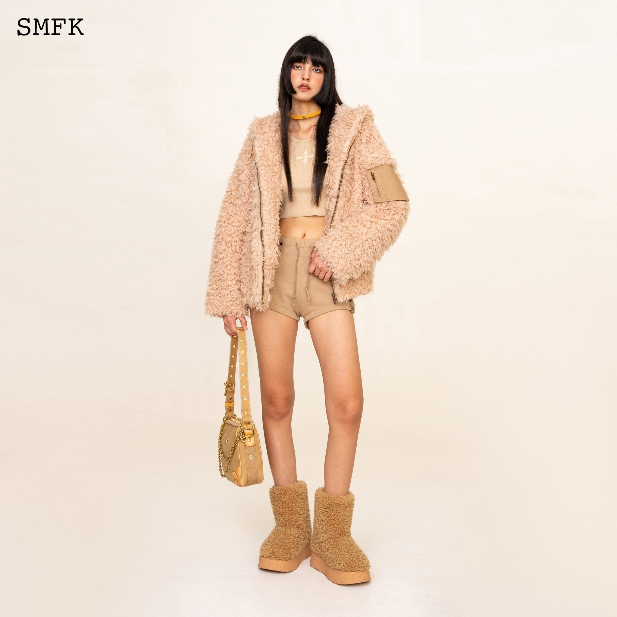 SMFK WildWorld Adventure Outdoor Faux Fur Hoodie In Cream | MADA IN CHINA