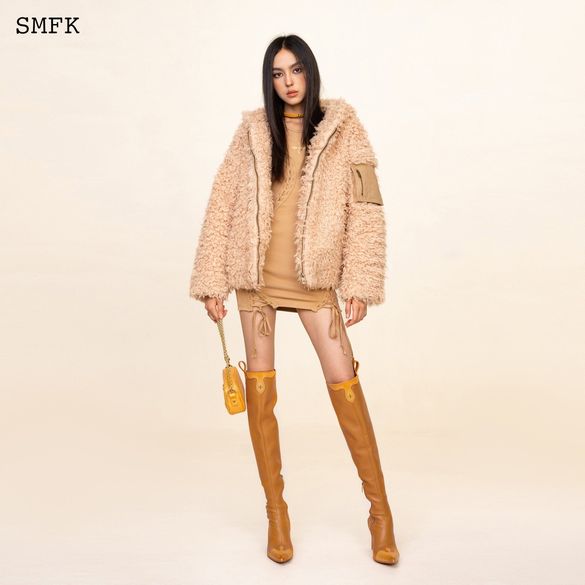 SMFK WildWorld Adventure Outdoor Faux Fur Hoodie In Cream | MADA IN CHINA