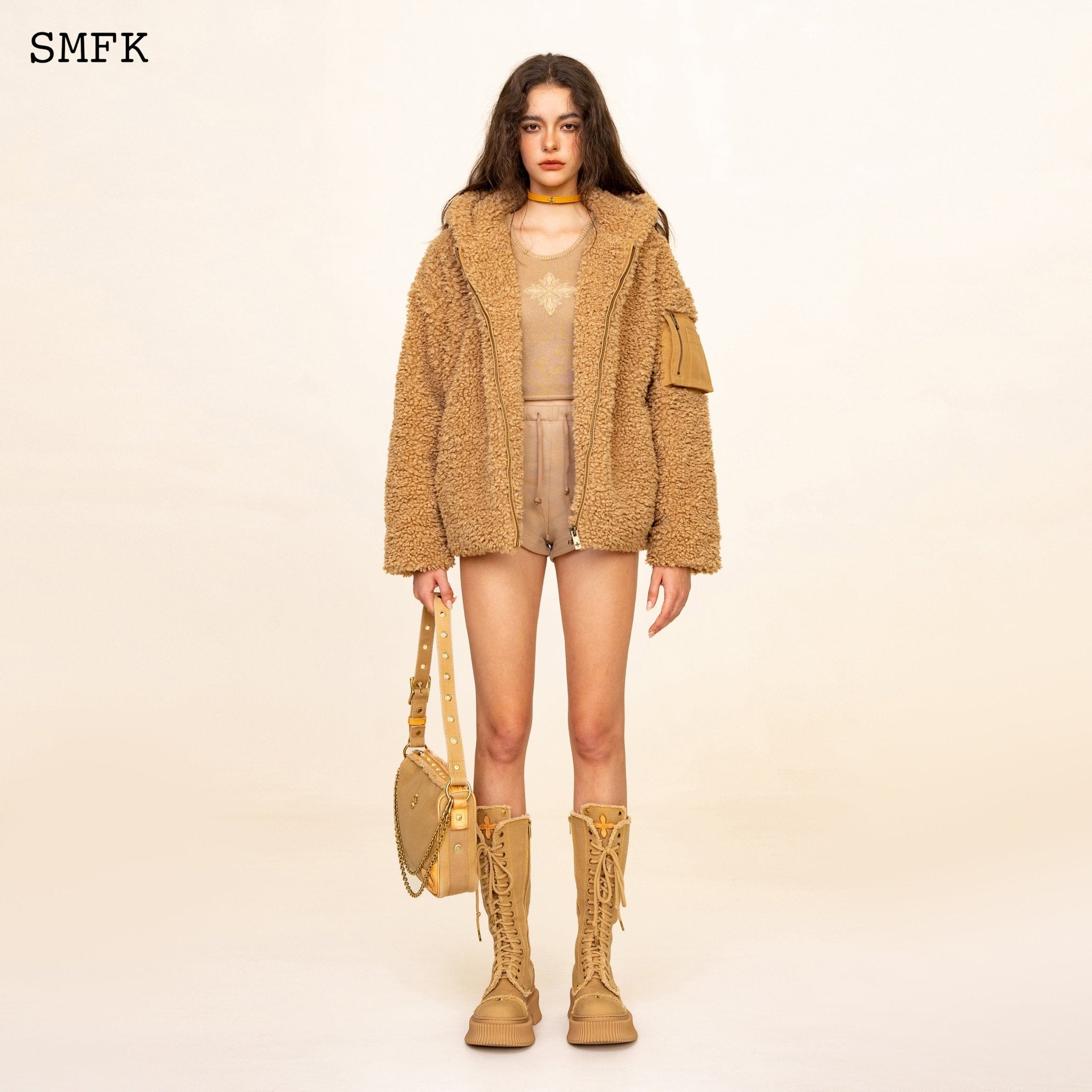 SMFK WildWorld Adventure Outdoor Faux Fur Hoodie In Wheat | MADA IN CHINA